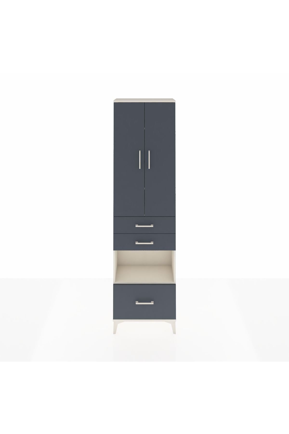 Arges Dolap 4 Raflı 3 Çekmeceli 2 Kapaklı 60x30x221 Aytaşı-Antrasit