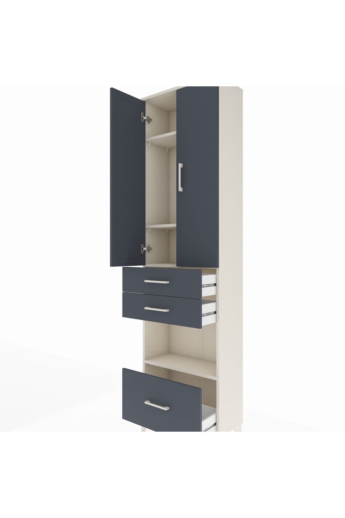 Arges Dolap 4 Raflı 3 Çekmeceli 2 Kapaklı 60x30x221 Aytaşı-Antrasit