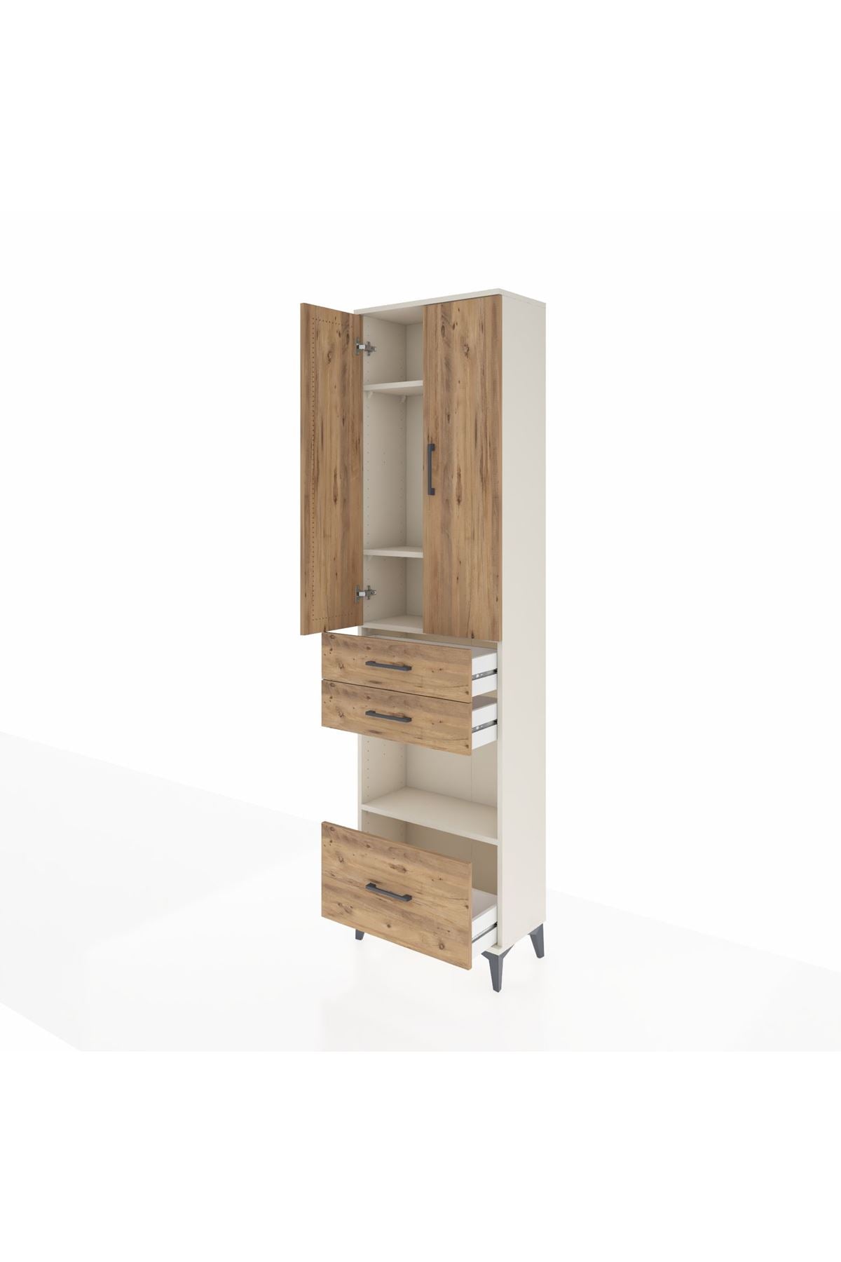 Arges Dolap 4 Raflı 3 Çekmeceli 2 Kapaklı 60x30x221 Aytaşı-Çam