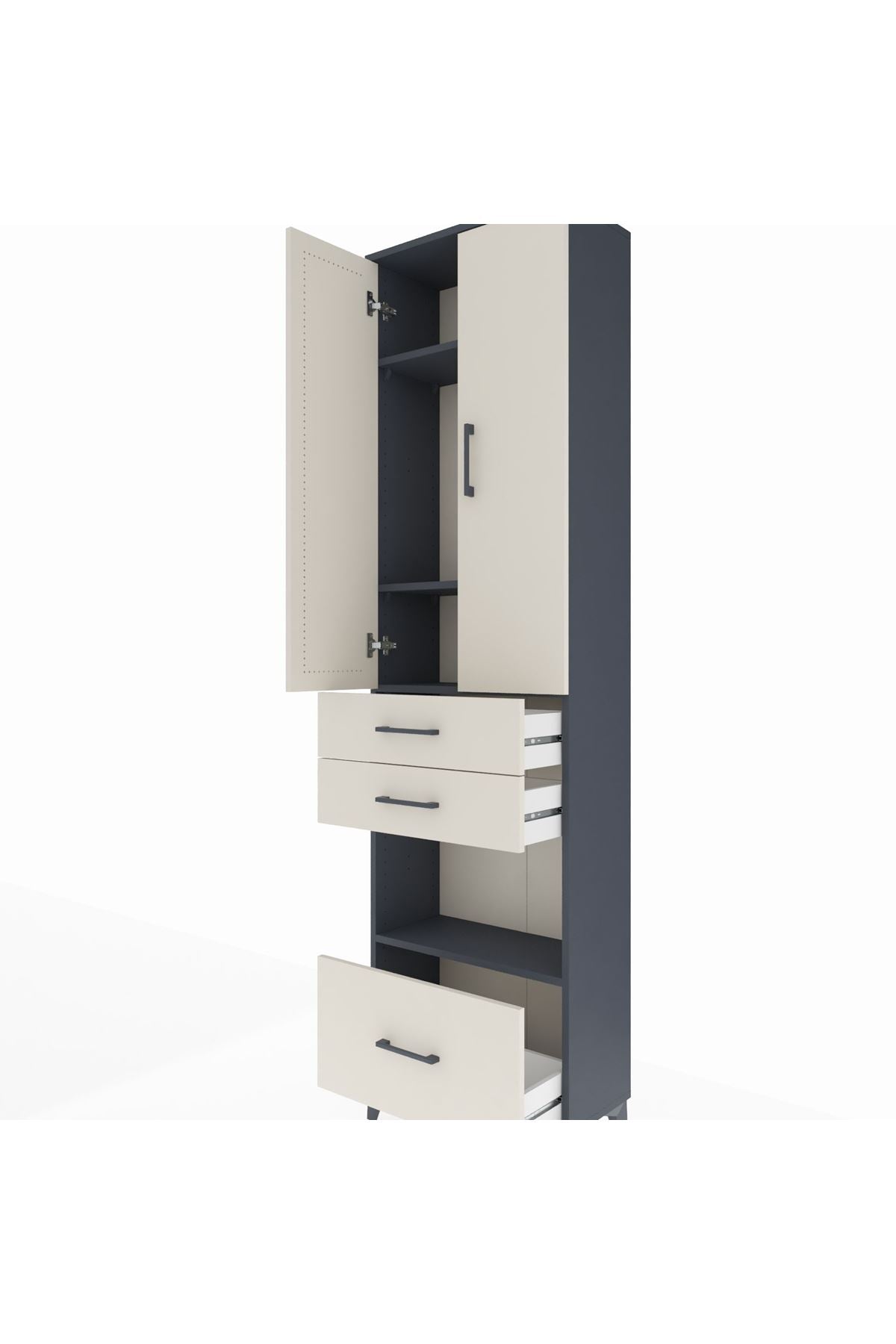 Arges Dolap 4 Raflı 3 Çekmeceli 2 Kapaklı 60x30x221 Antrasit-Aytaşı