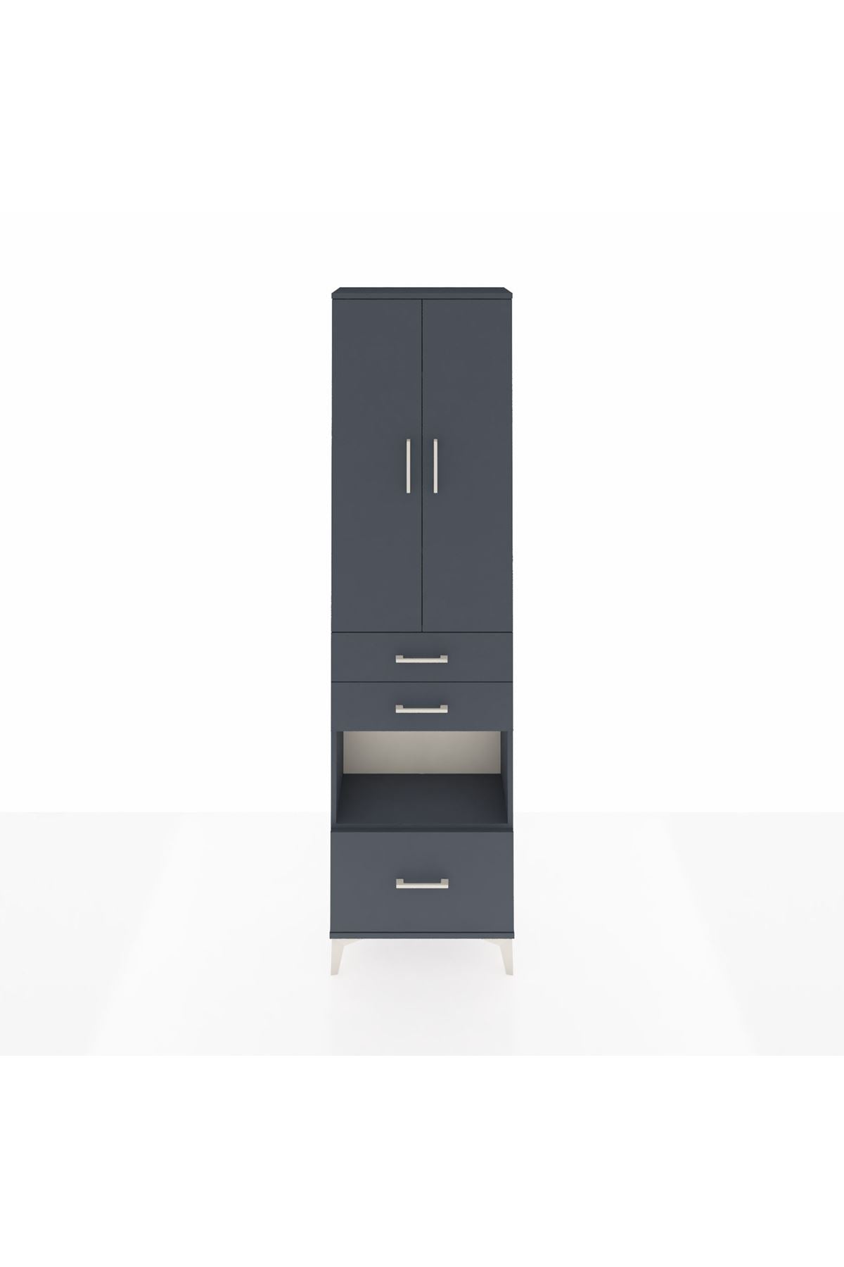 Arges Dolap 4 Raflı 3 Çekmeceli 2 Kapaklı 60x30x221 Antrasit-Antrasit