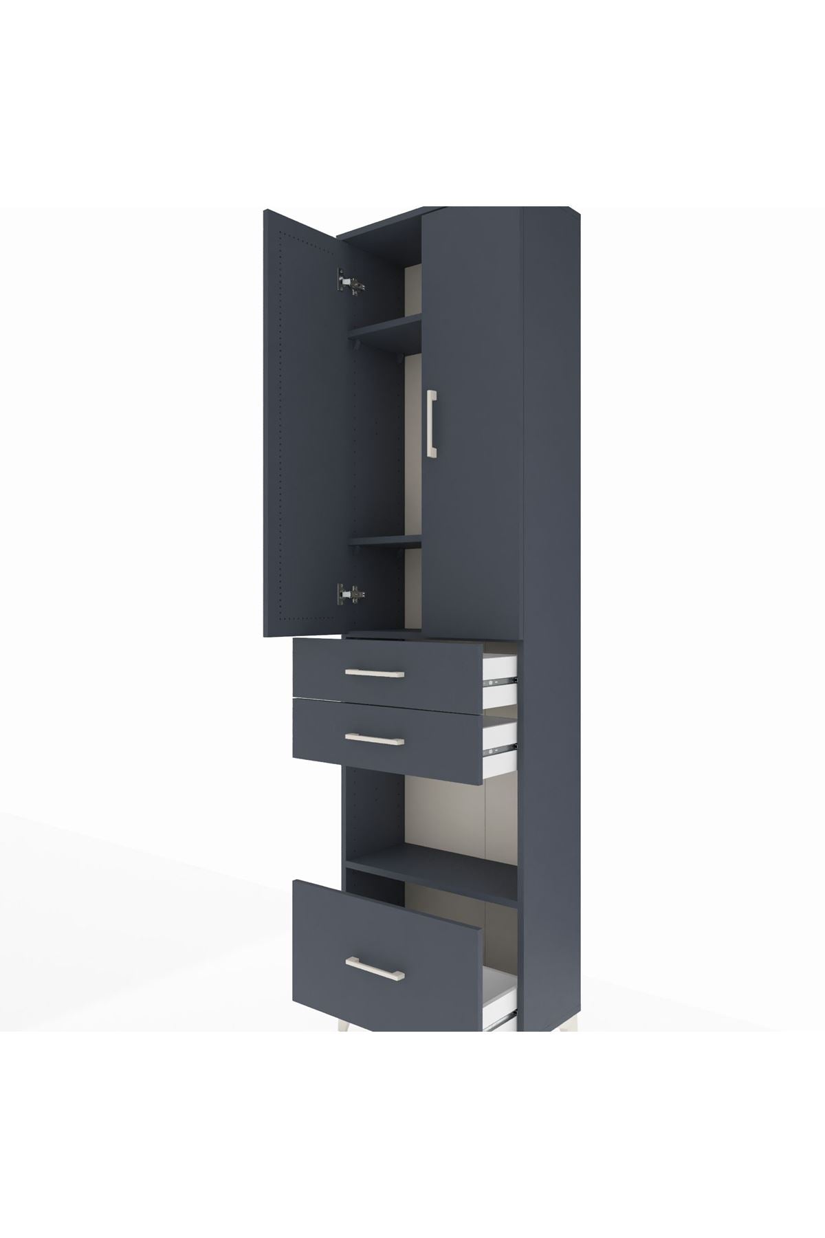 Arges Dolap 4 Raflı 3 Çekmeceli 2 Kapaklı 60x30x221 Antrasit-Antrasit