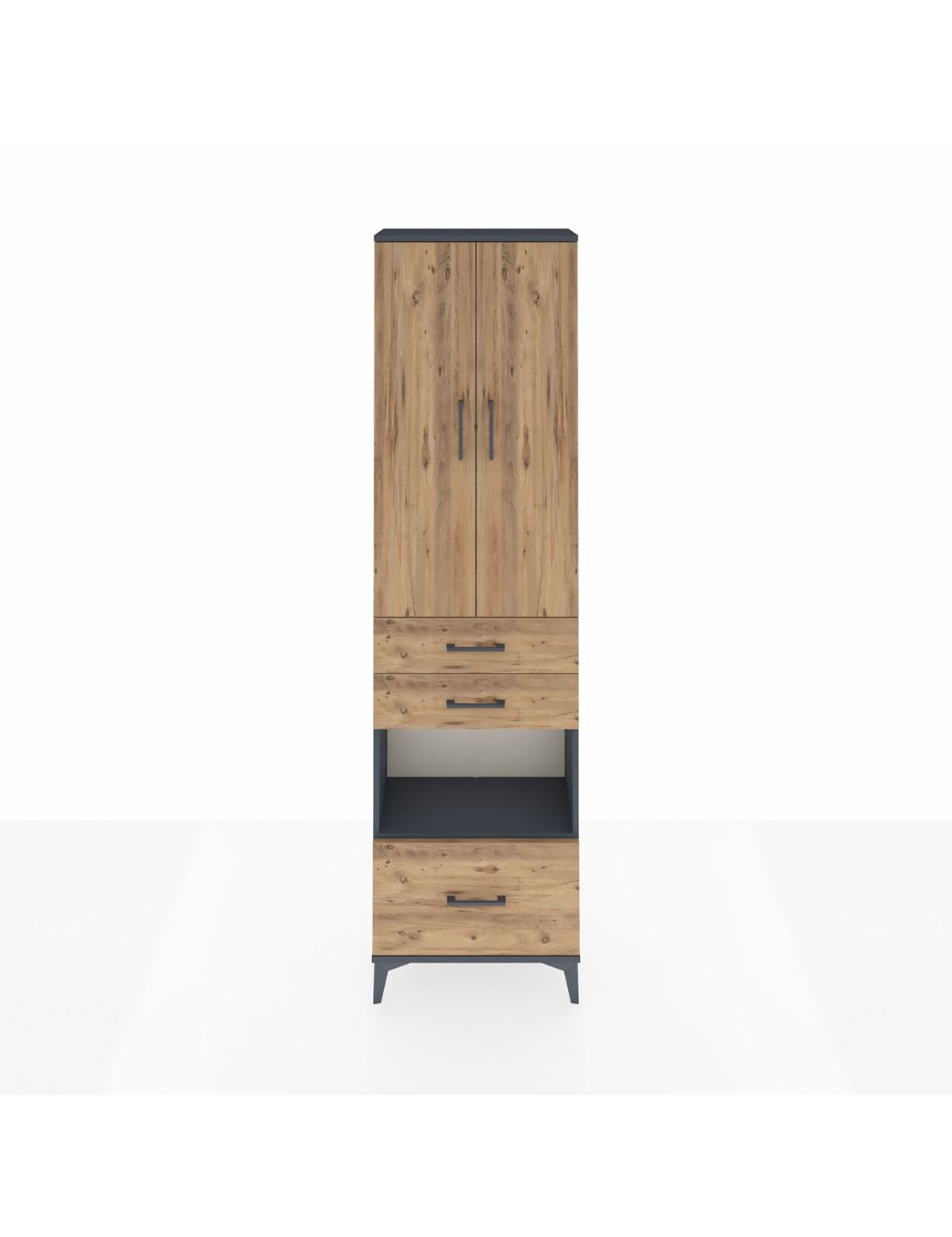 Arges Dolap 4 Raflı 3 Çekmeceli 2 Kapaklı 60x30x221 Antrasit-Çam