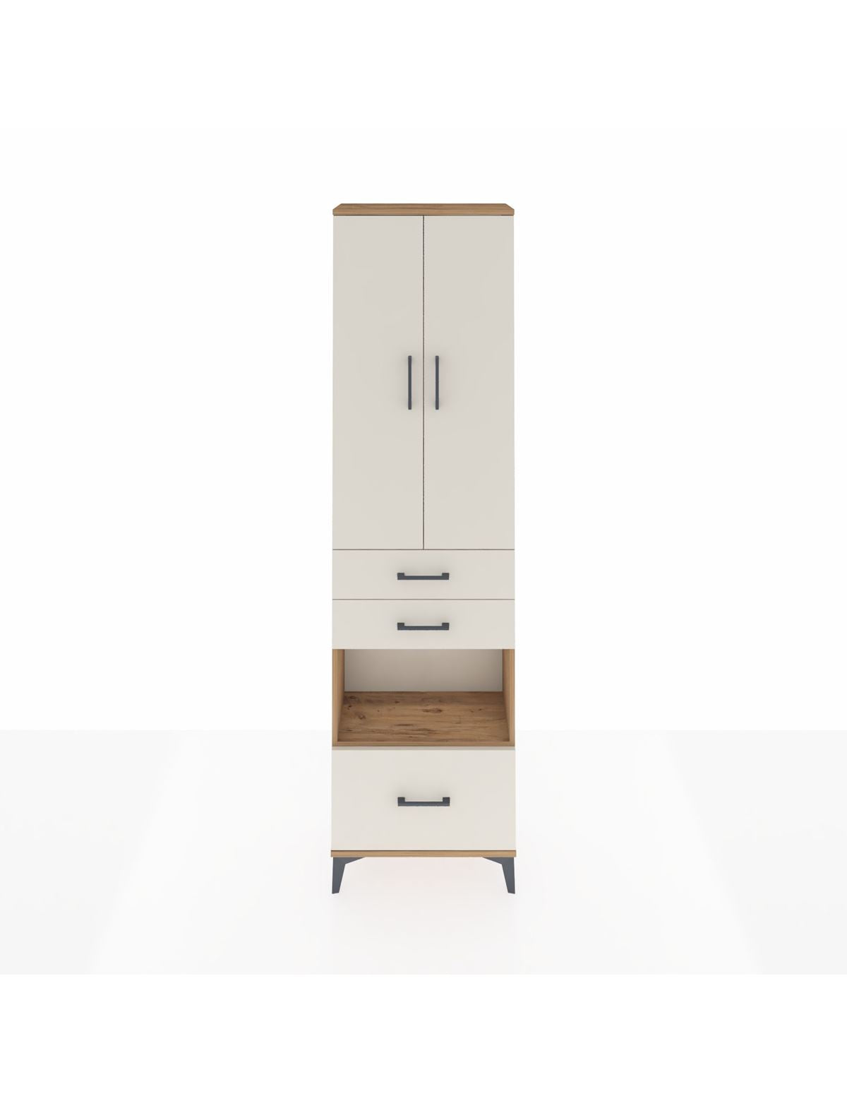 Arges Dolap 4 Raflı 3 Çekmeceli 2 Kapaklı 60x30x221 Çam-Aytaşı