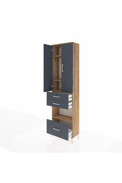 Arges Dolap 4 Raflı 3 Çekmeceli 2 Kapaklı 60x30x221 Çam-Antrasit