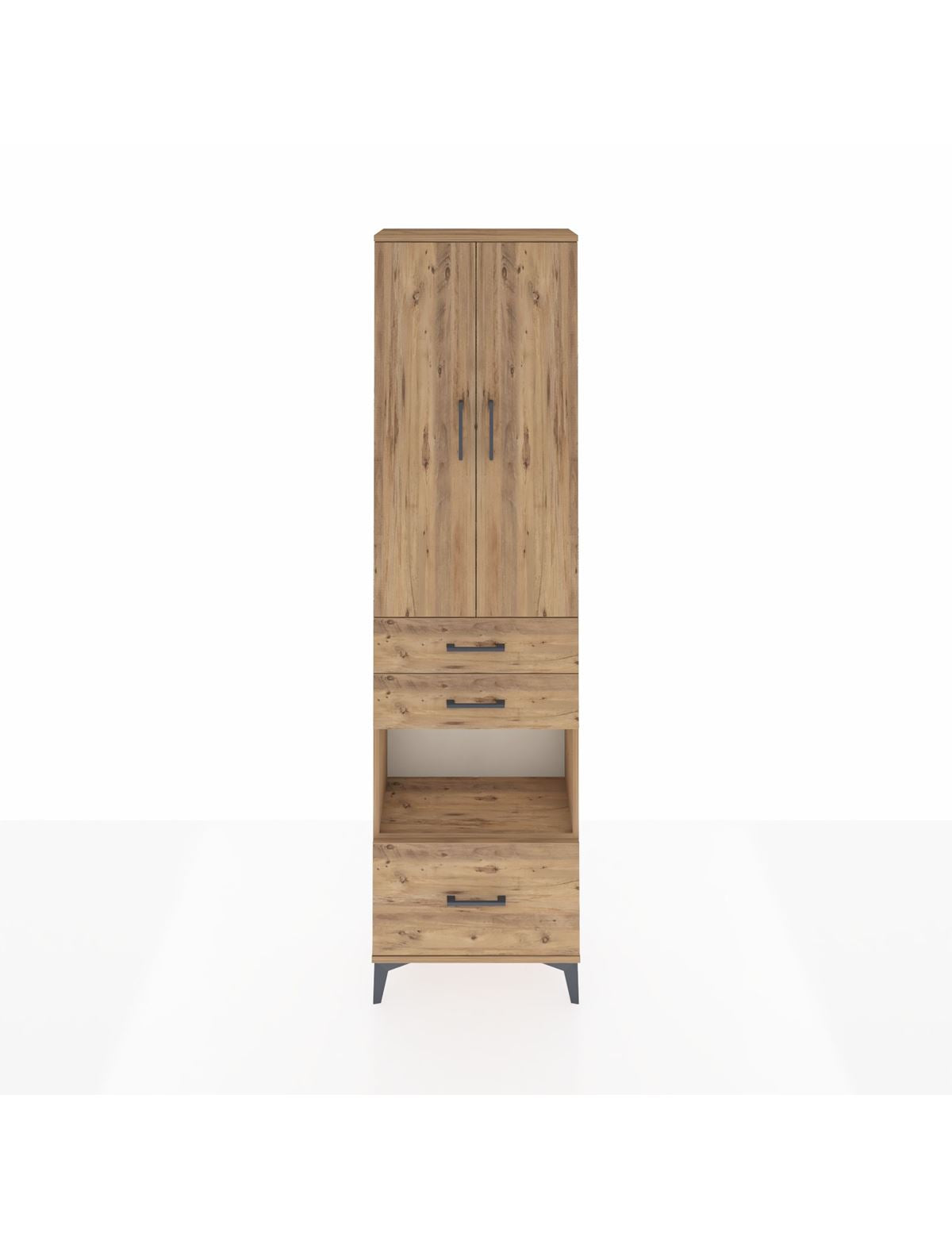 Arges Dolap 4 Raflı 3 Çekmeceli 2 Kapaklı 60x30x221 Çam-Çam