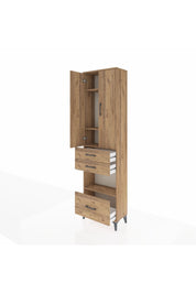 Arges Dolap 4 Raflı 3 Çekmeceli 2 Kapaklı 60x30x221 Çam-Çam