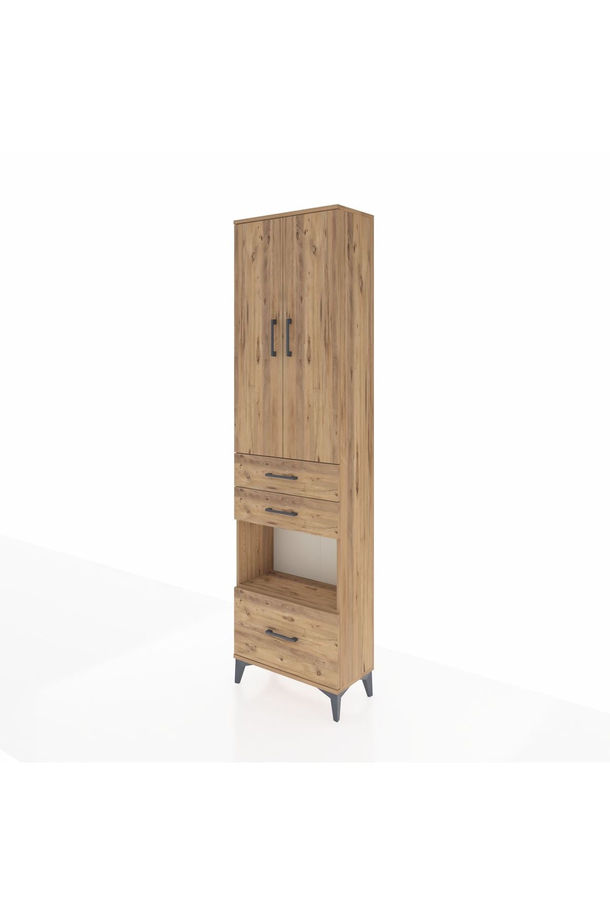 Arges Dolap 4 Raflı 3 Çekmeceli 2 Kapaklı 60x30x221 Çam-Çam