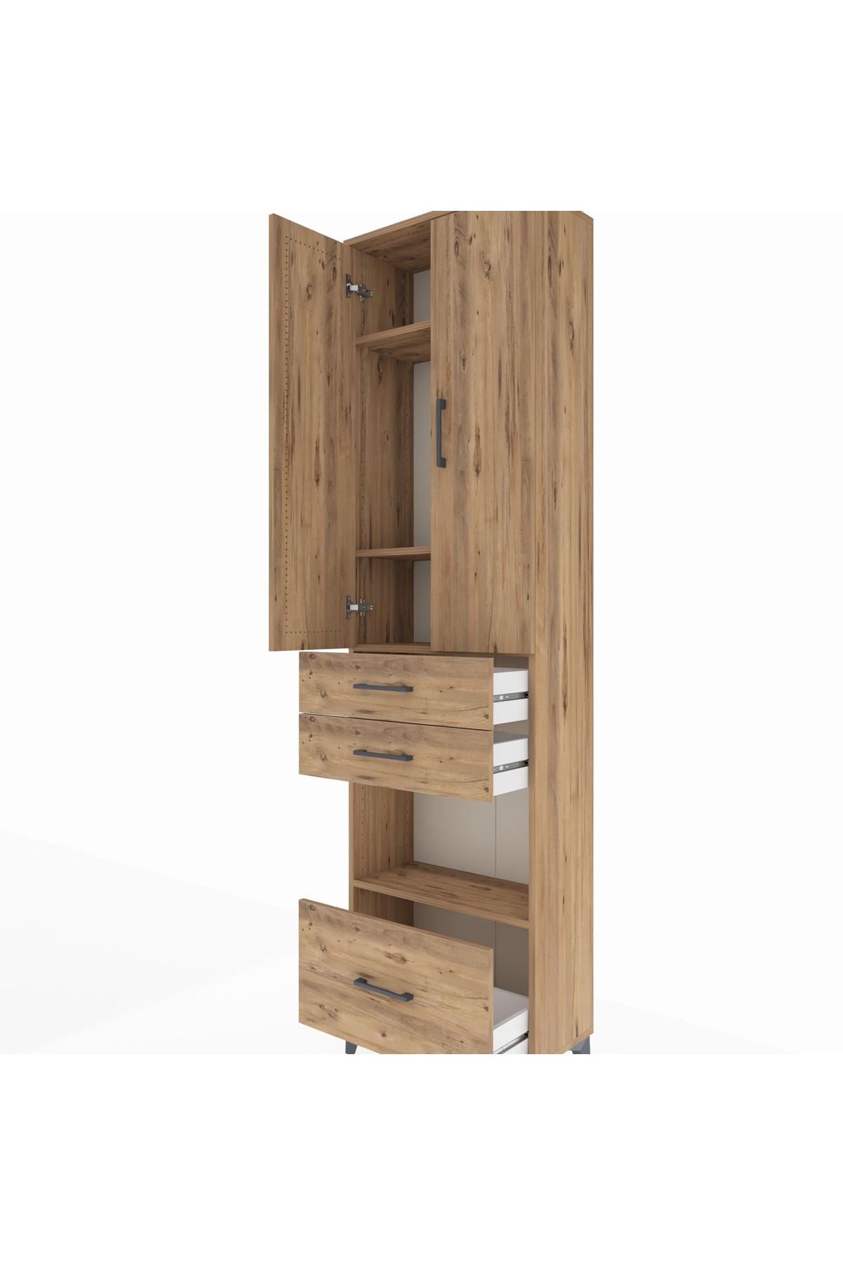 Arges Dolap 4 Raflı 3 Çekmeceli 2 Kapaklı 60x30x221 Çam-Çam