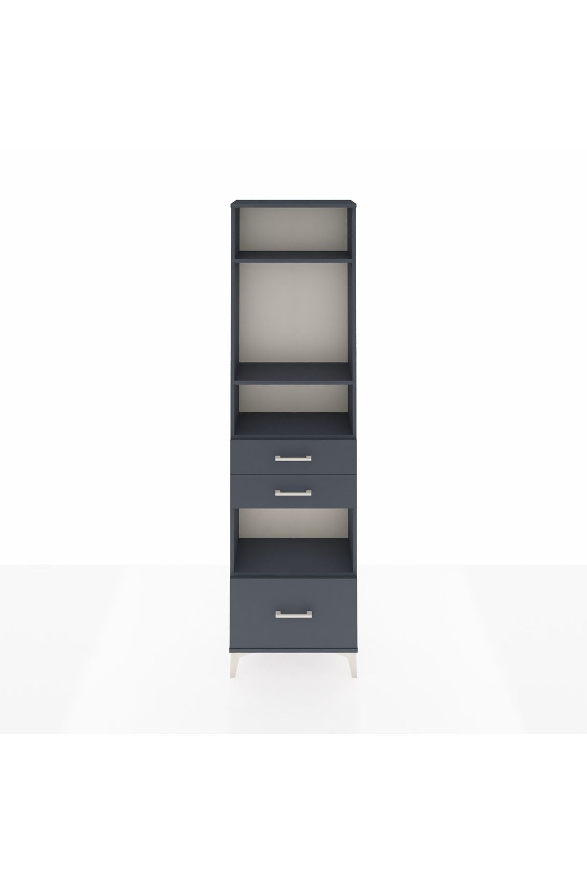 Arges Dolap 4 Raflı 3 Çekmeceli 60x30x221 Antrasit-Antrasit