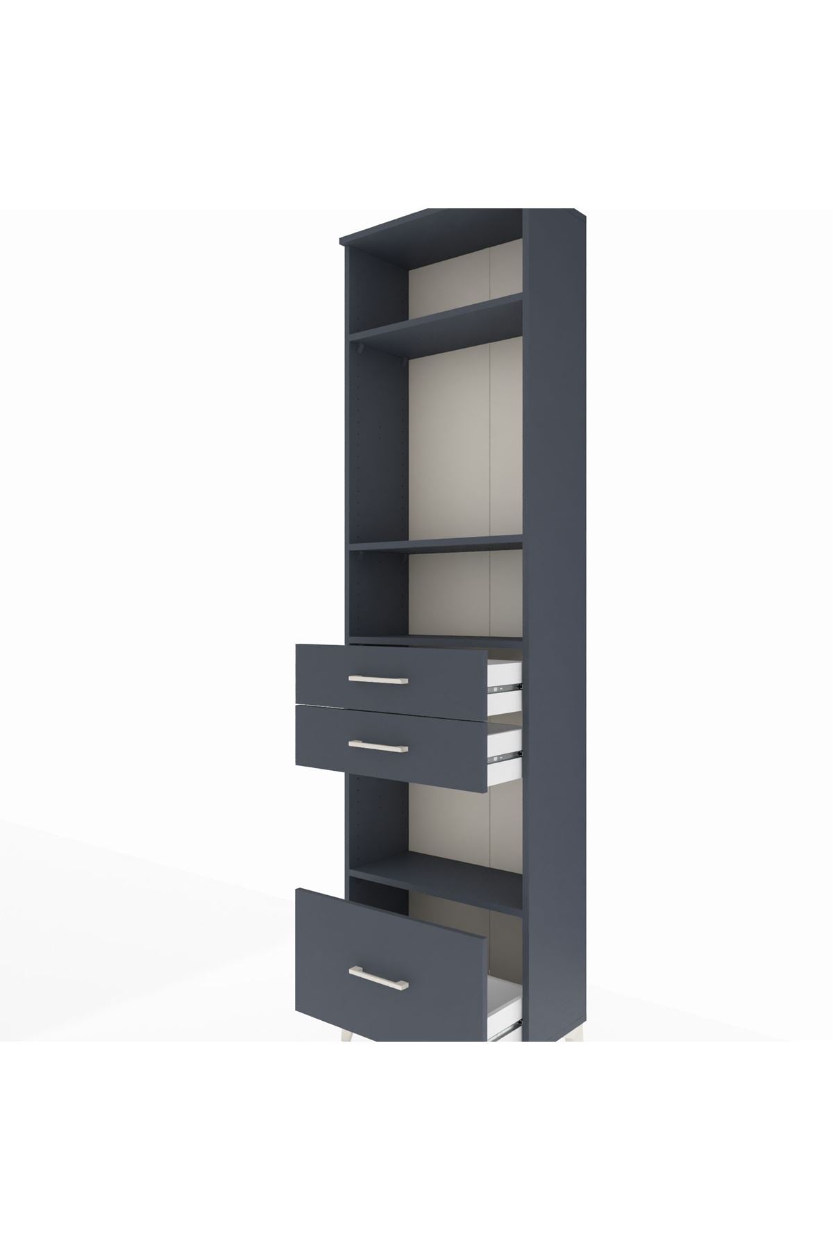 Arges Dolap 4 Raflı 3 Çekmeceli 60x30x221 Antrasit-Antrasit