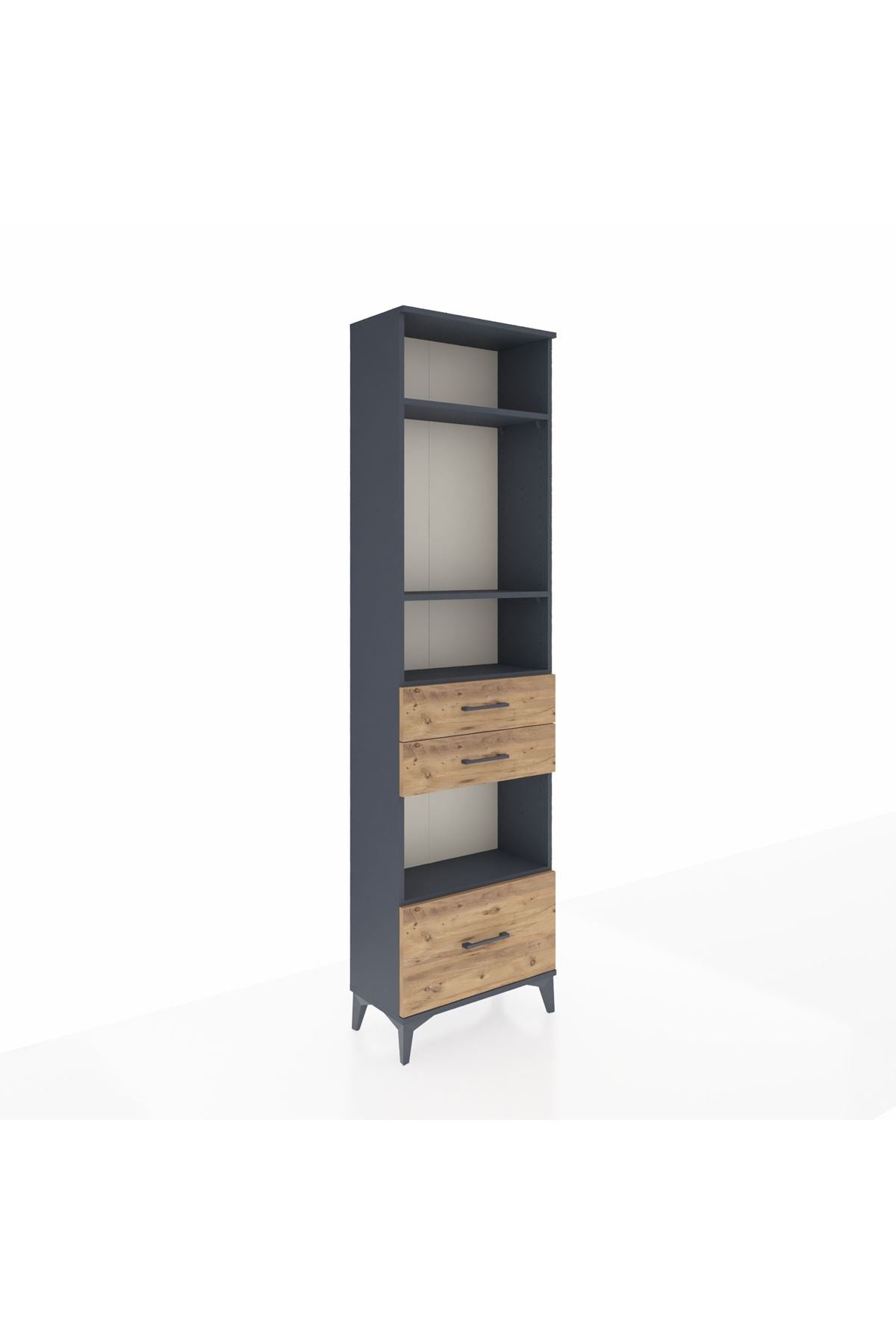 Arges Dolap 4 Raflı 3 Çekmeceli 60x30x221 Antrasit-Çam