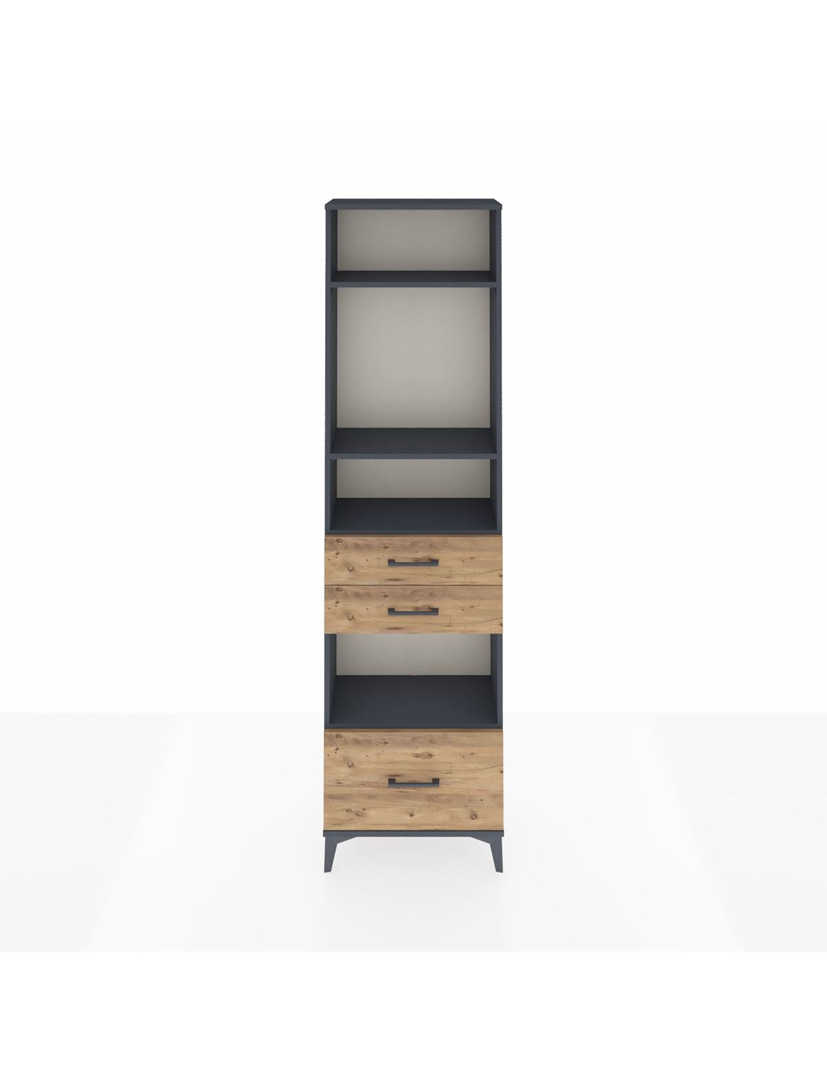 Arges Dolap 4 Raflı 3 Çekmeceli 60x30x221 Antrasit-Çam