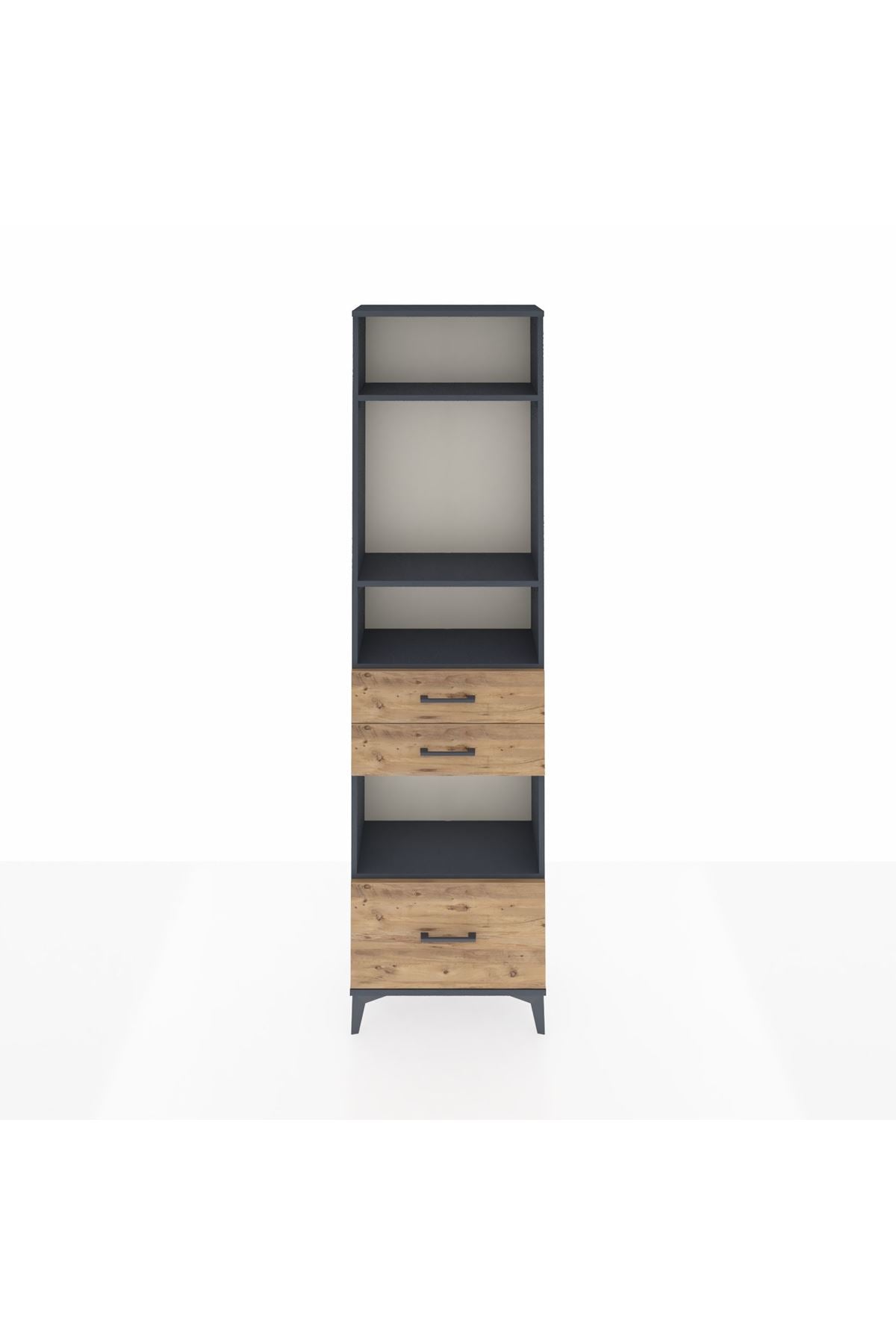 Arges Dolap 4 Raflı 3 Çekmeceli 60x30x221 Antrasit-Çam