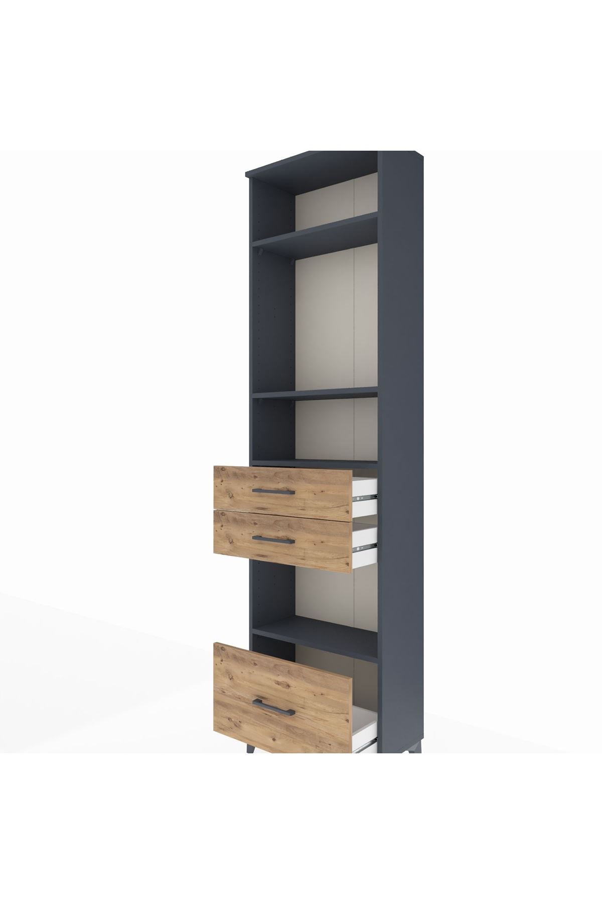 Arges Dolap 4 Raflı 3 Çekmeceli 60x30x221 Antrasit-Çam