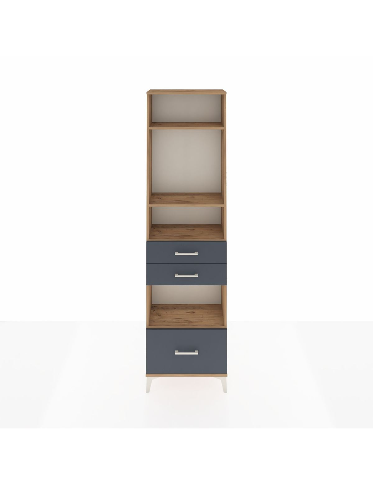 Arges Dolap 4 Raflı 3 Çekmeceli 60x30x221 Çam-Antrasit