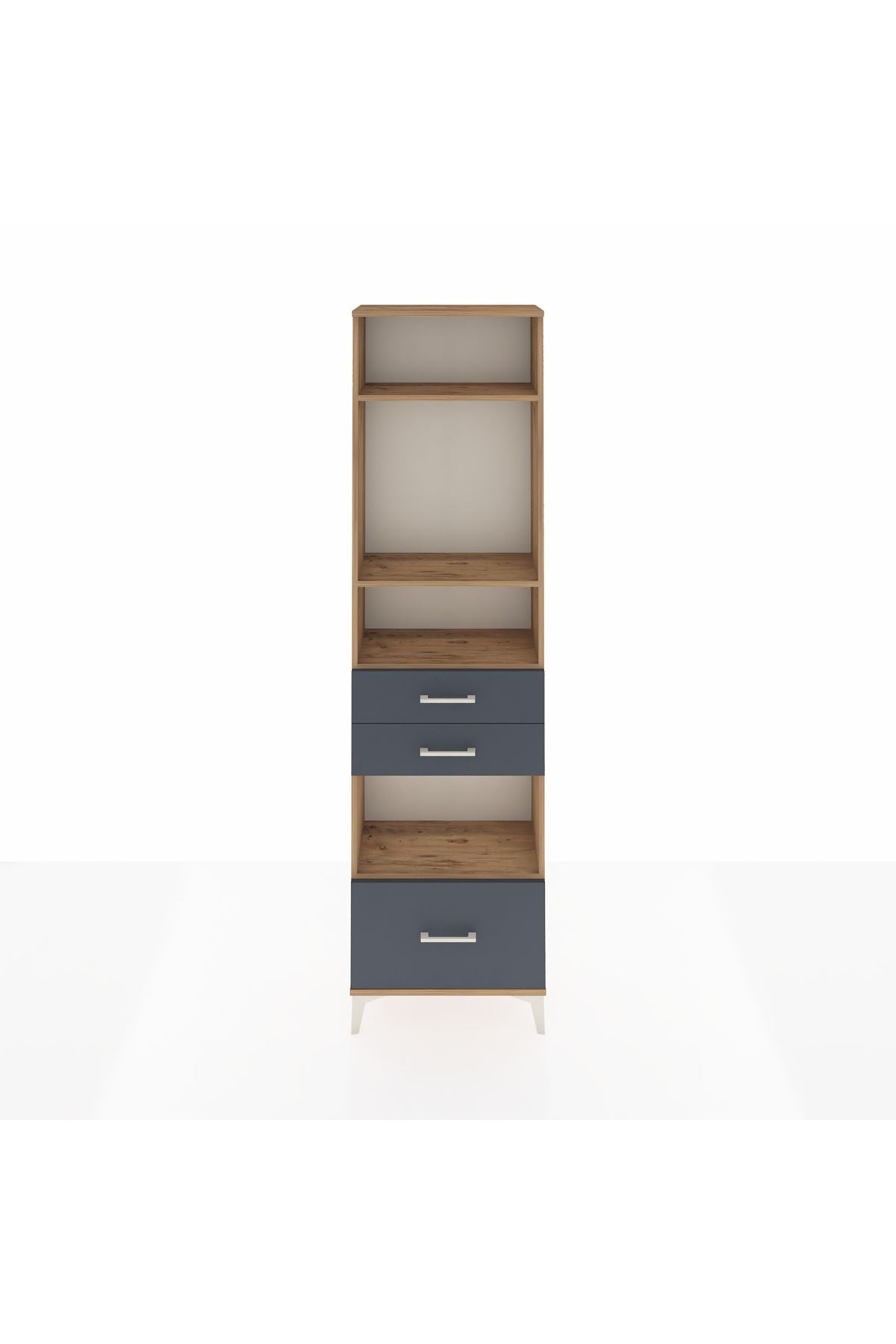 Arges Dolap 4 Raflı 3 Çekmeceli 60x30x221 Çam-Antrasit