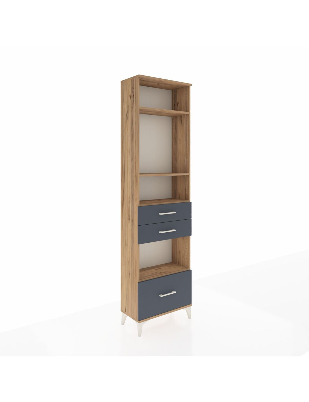 Arges Dolap 4 Raflı 3 Çekmeceli 60x30x221 Çam-Antrasit