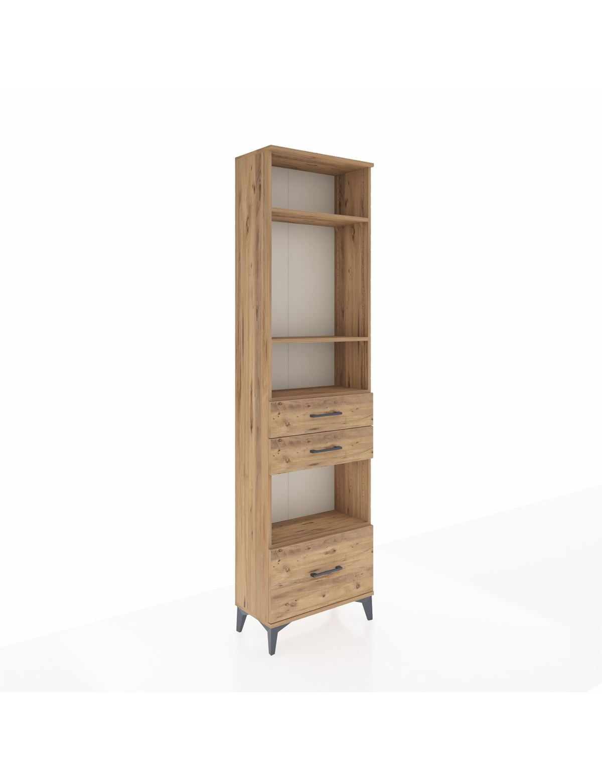 Arges Dolap 4 Raflı 3 Çekmeceli 60x30x221 Çam-Çam