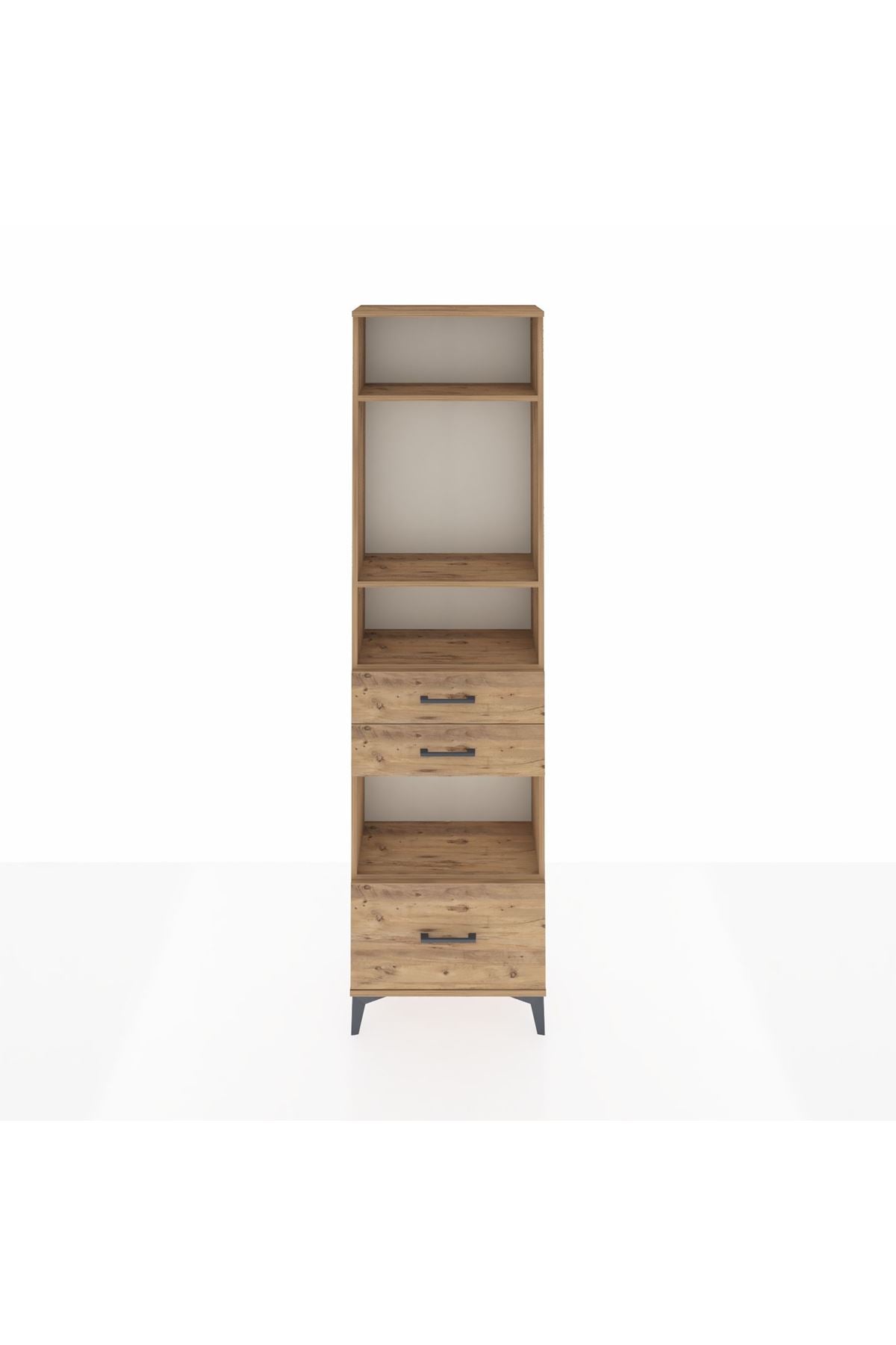 Arges Dolap 4 Raflı 3 Çekmeceli 60x30x221 Çam-Çam