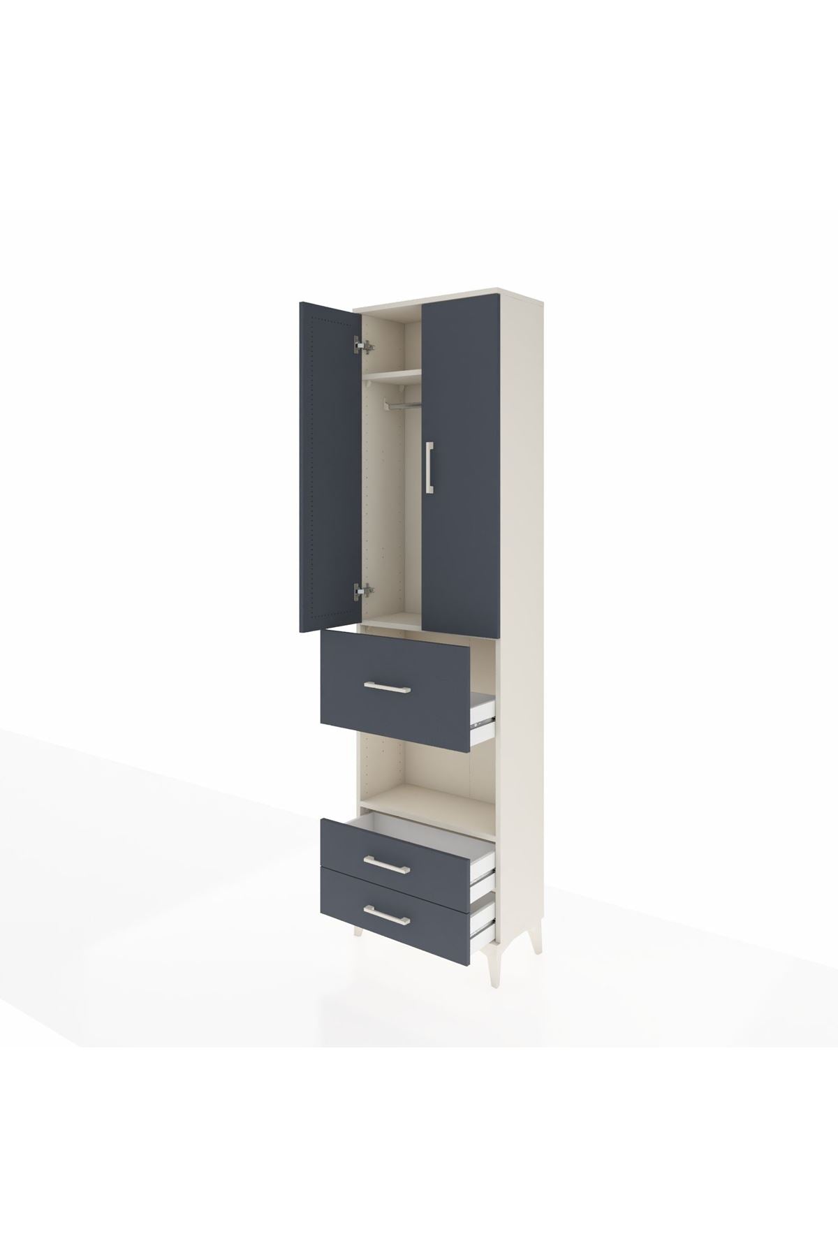 Arges Dolap 3 Raflı 3 Çekmeceli Tek Askılı 60x30x221 Aytaşı-Antrasit