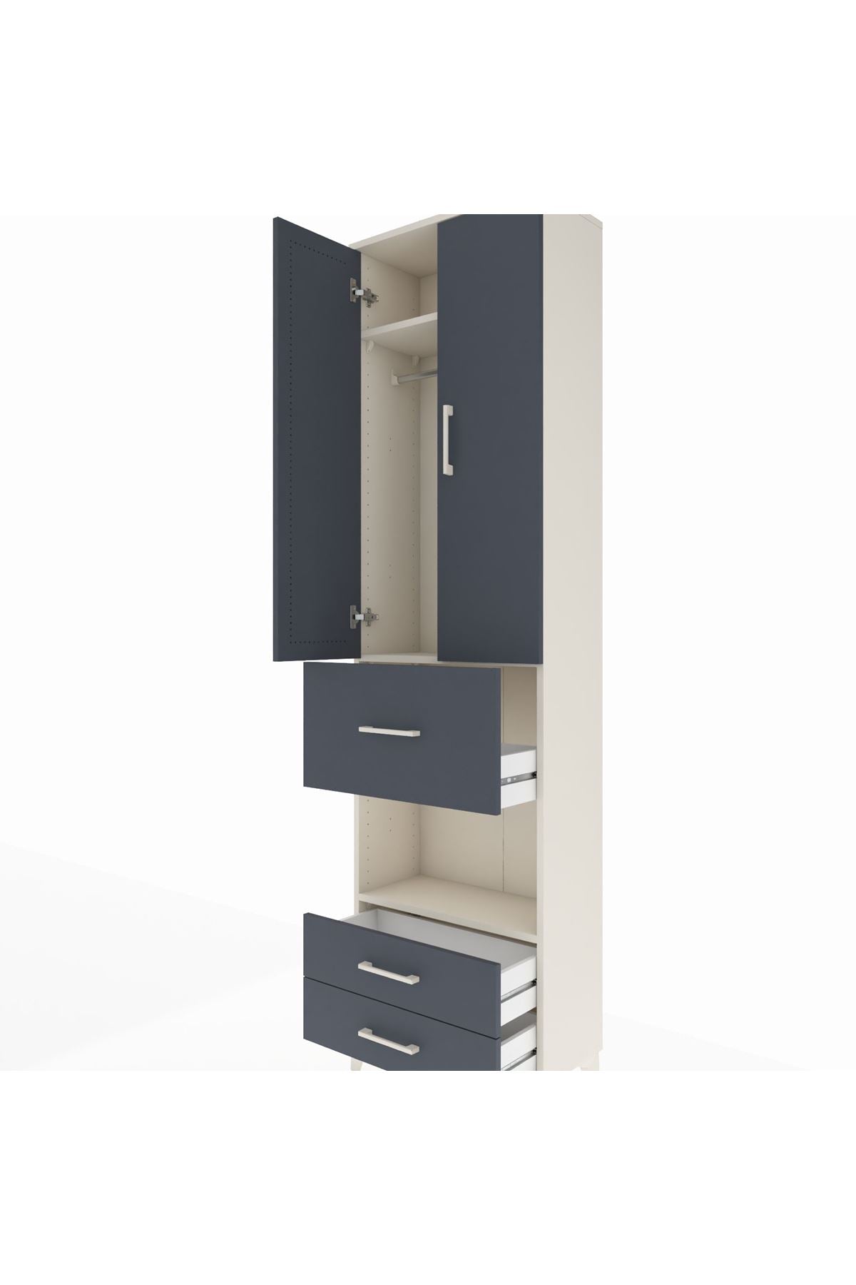 Arges Dolap 3 Raflı 3 Çekmeceli Tek Askılı 60x30x221 Aytaşı-Antrasit