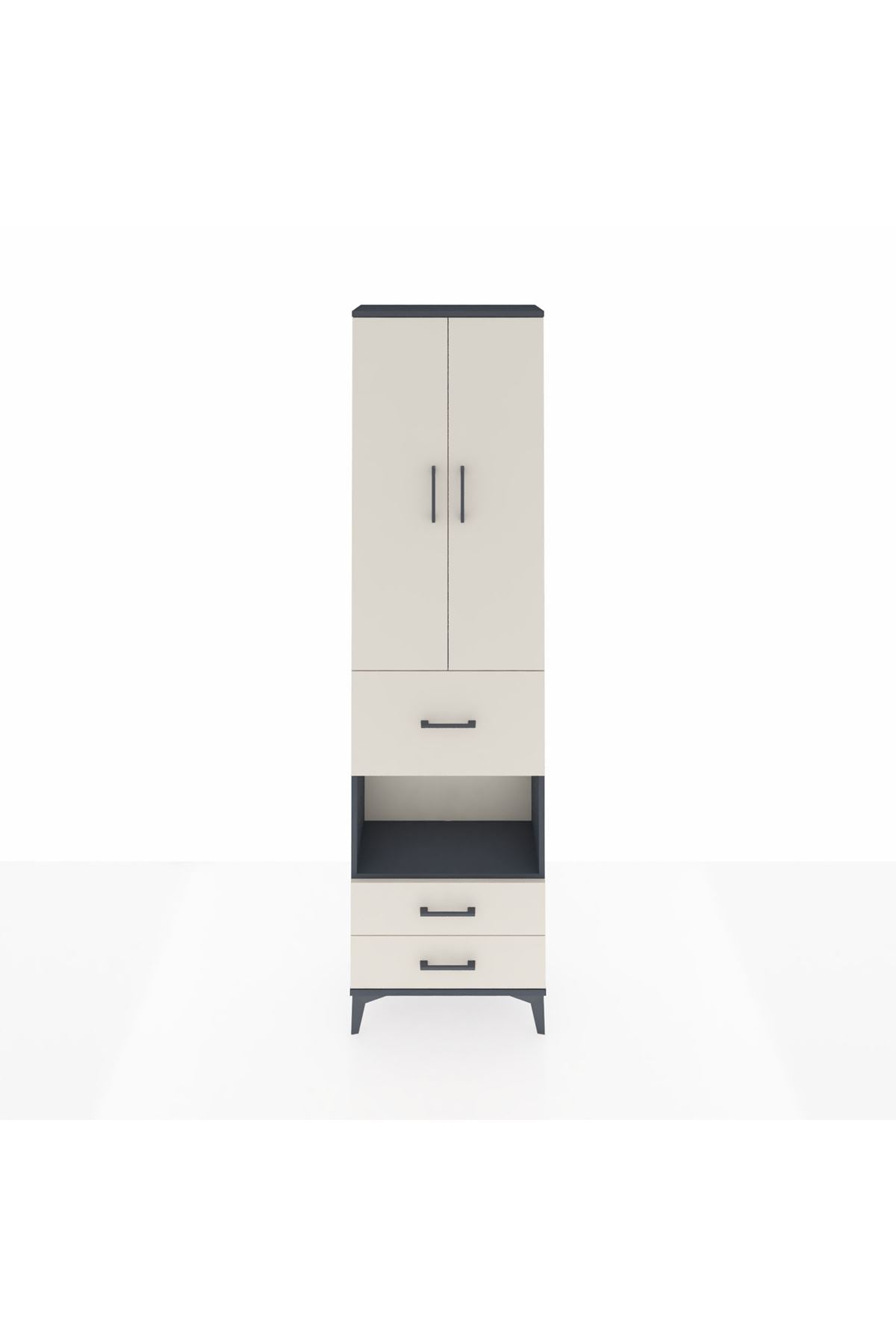 Arges Dolap 3 Raflı 3 Çekmeceli Tek Askılı 60x30x221 Antrasit-Aytaşı