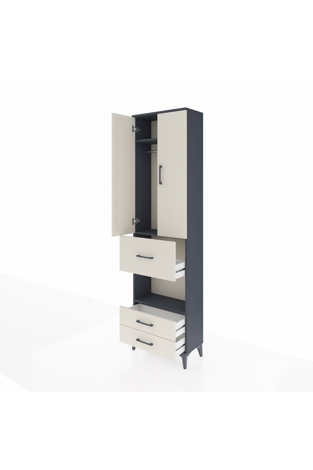 Arges Dolap 3 Raflı 3 Çekmeceli Tek Askılı 60x30x221 Antrasit-Aytaşı