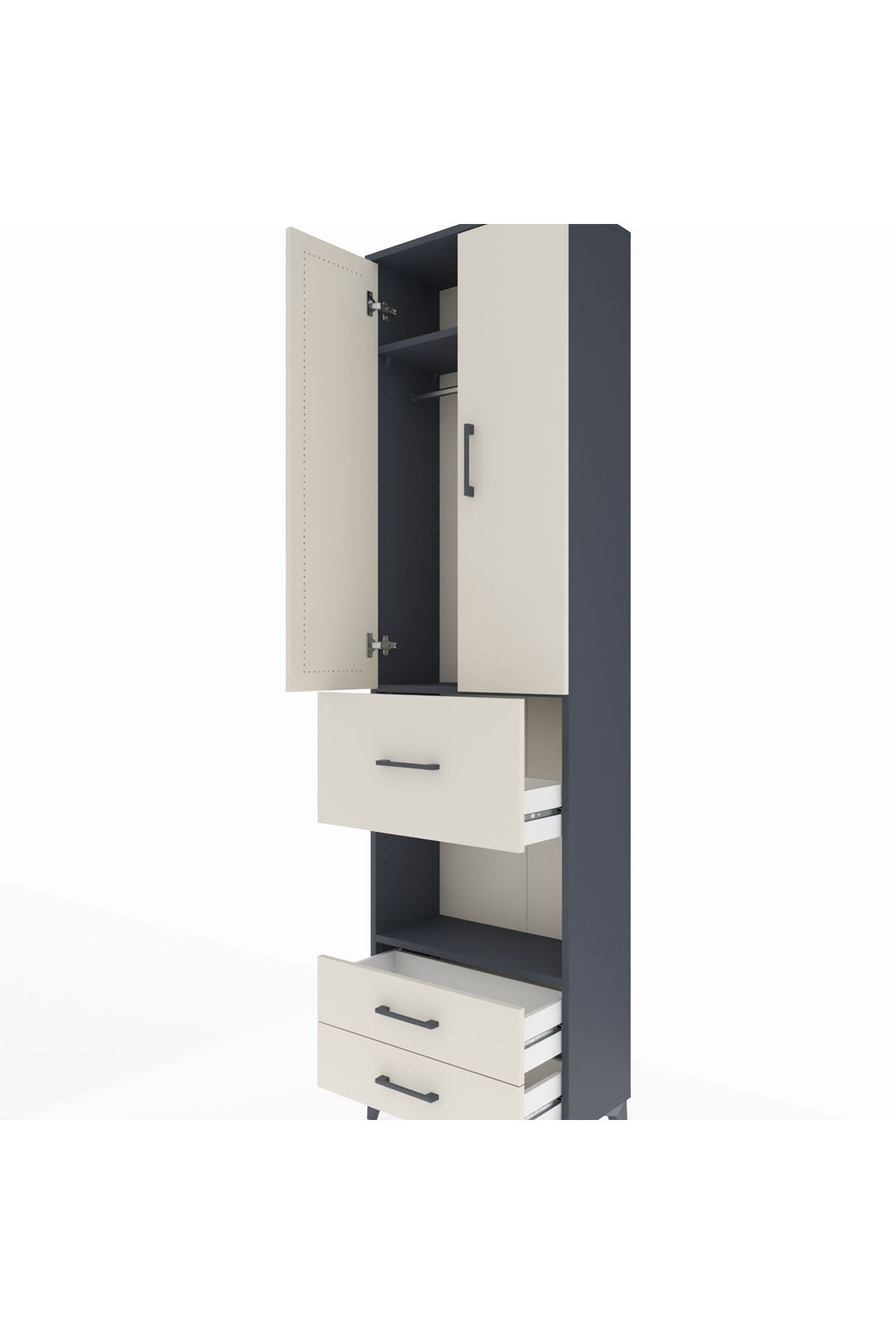 Arges Dolap 3 Raflı 3 Çekmeceli Tek Askılı 60x30x221 Antrasit-Aytaşı