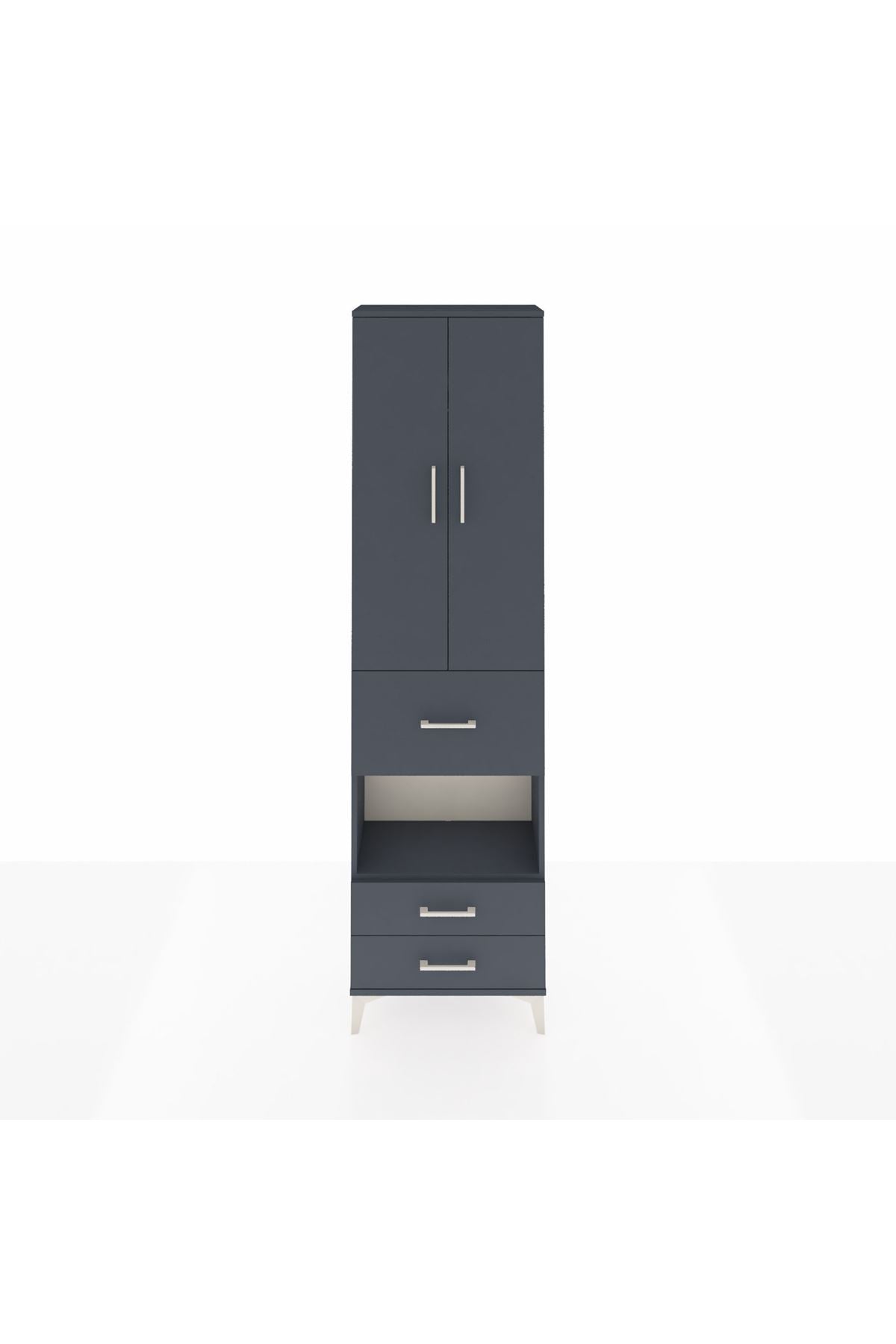 Arges Dolap 3 Raflı 3 Çekmeceli Tek Askılı 60x30x221 Antrasit-Antrasit