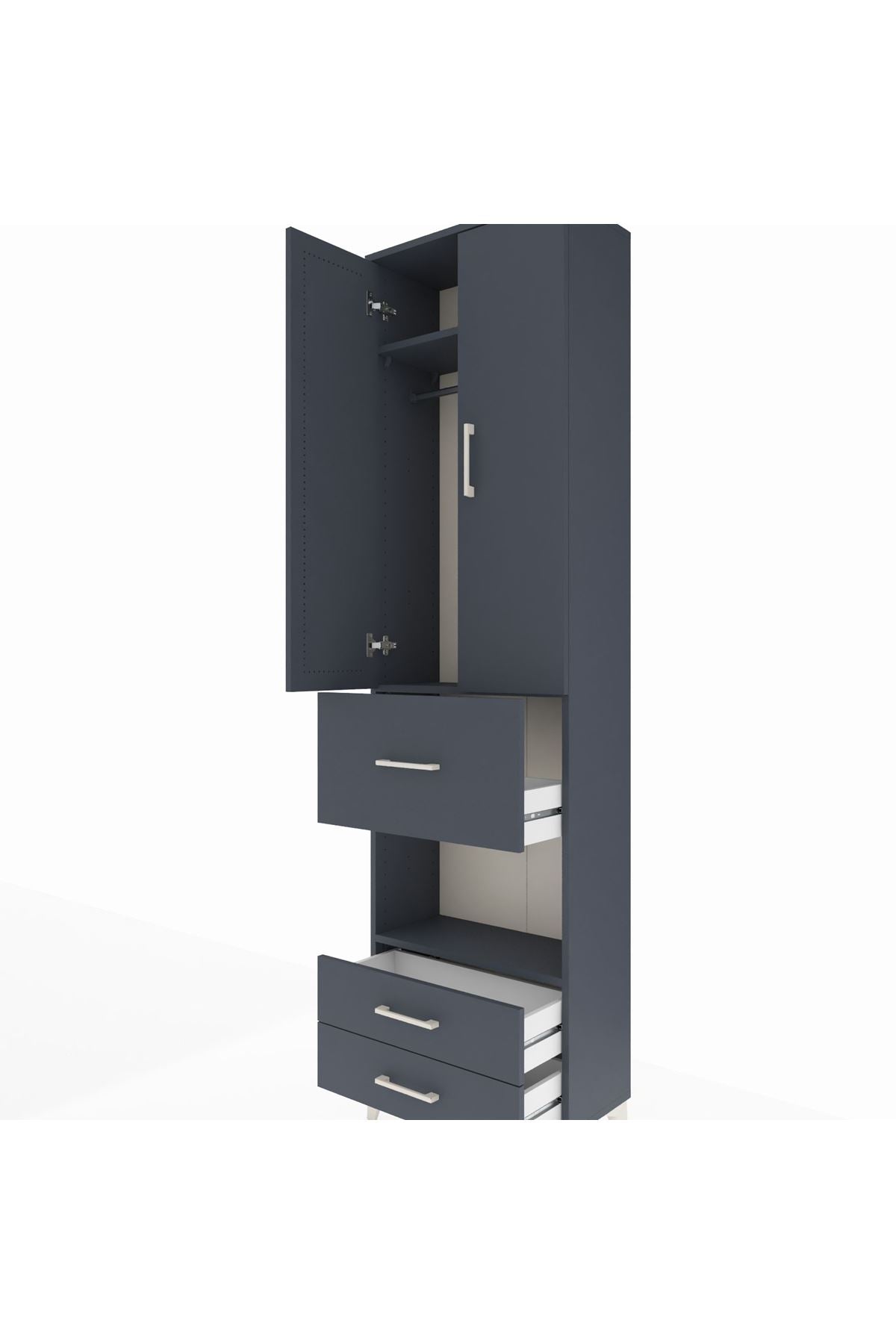 Arges Dolap 3 Raflı 3 Çekmeceli Tek Askılı 60x30x221 Antrasit-Antrasit