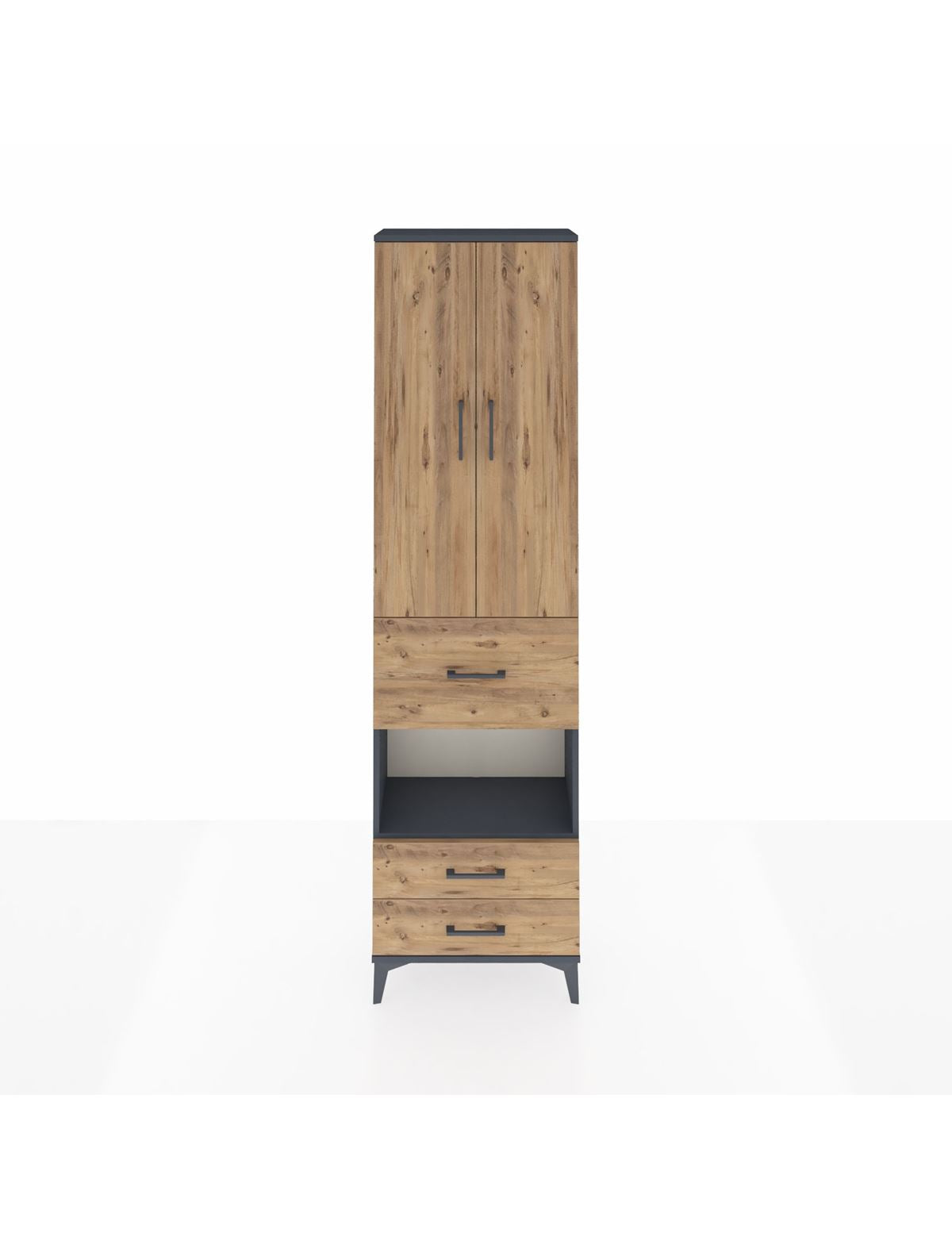 Arges Dolap 3 Raflı 3 Çekmeceli Tek Askılı 60x30x221 Antrasit-Çam