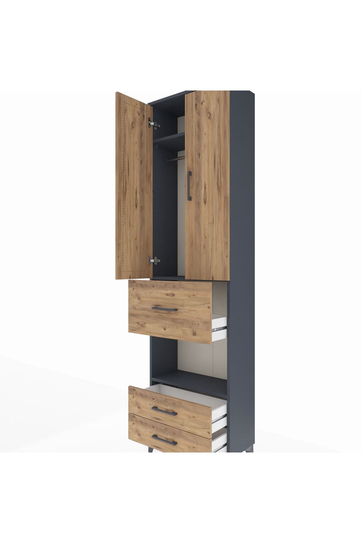 Arges Dolap 3 Raflı 3 Çekmeceli Tek Askılı 60x30x221 Antrasit-Çam