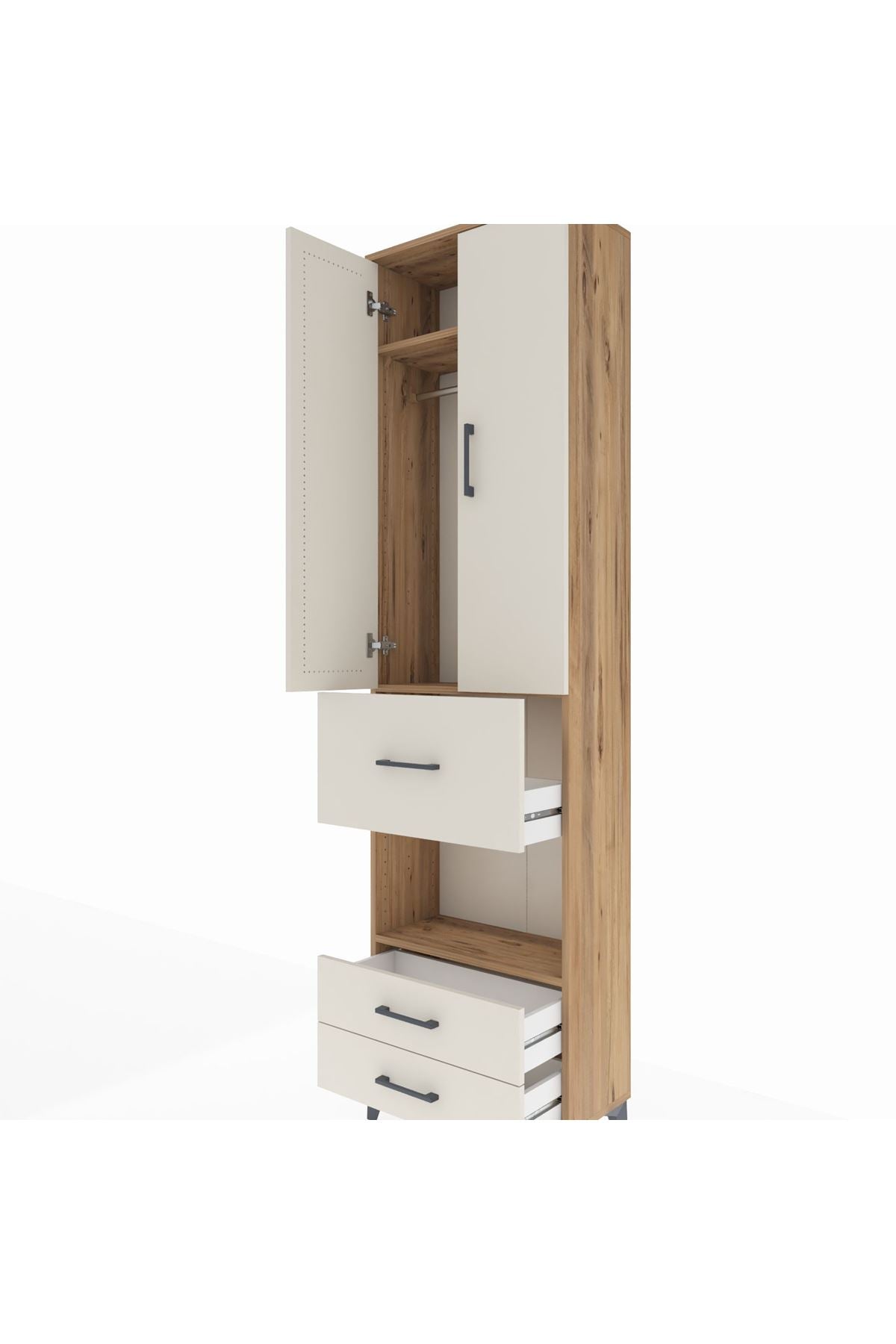 Arges Dolap 3 Raflı 3 Çekmeceli Tek Askılı 60x30x221 Çam-Aytaşı