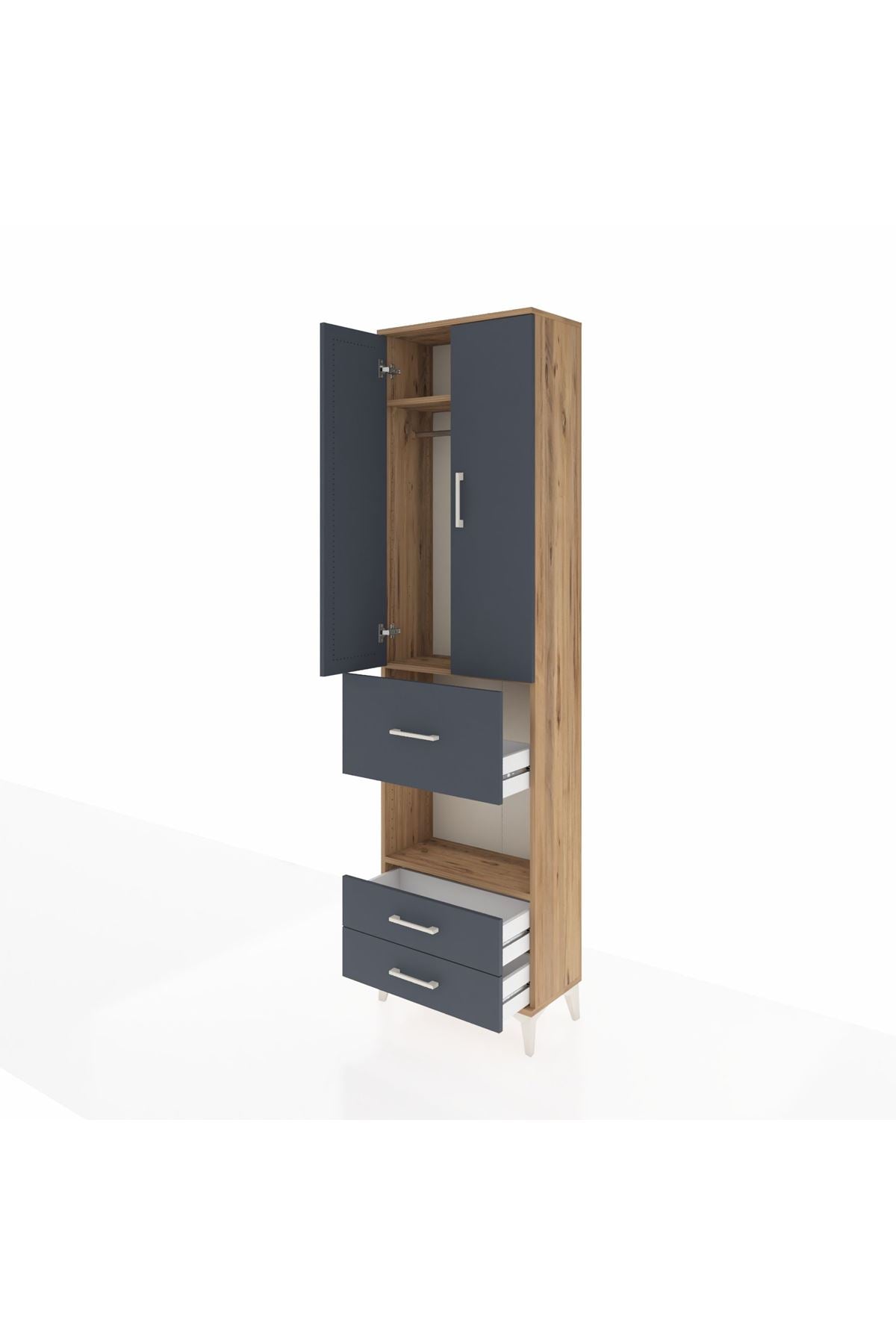 Arges Dolap 3 Raflı 3 Çekmeceli Tek Askılı 60x30x221 Çam-Antrasit