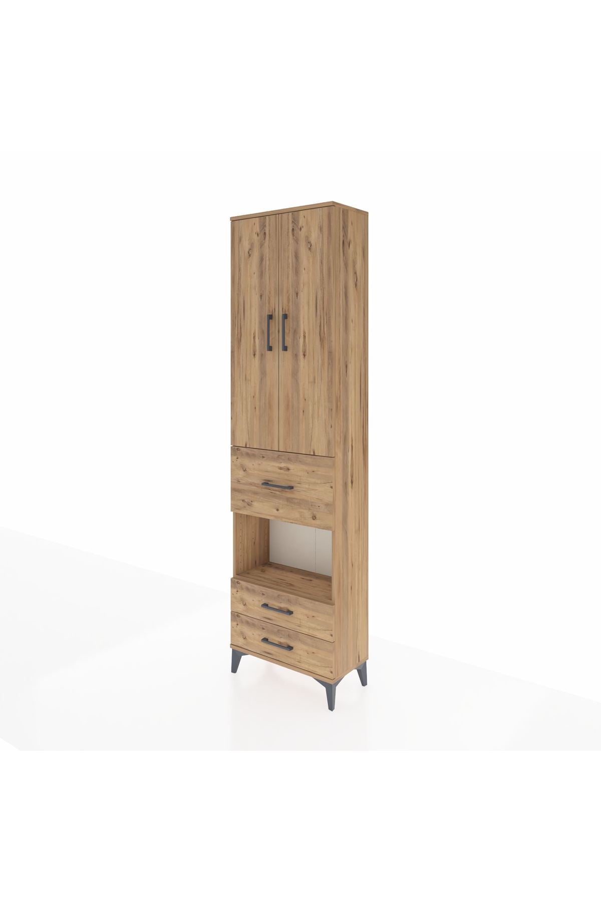 Arges Dolap 3 Raflı 3 Çekmeceli Tek Askılı 60x30x221 Çam-Çam