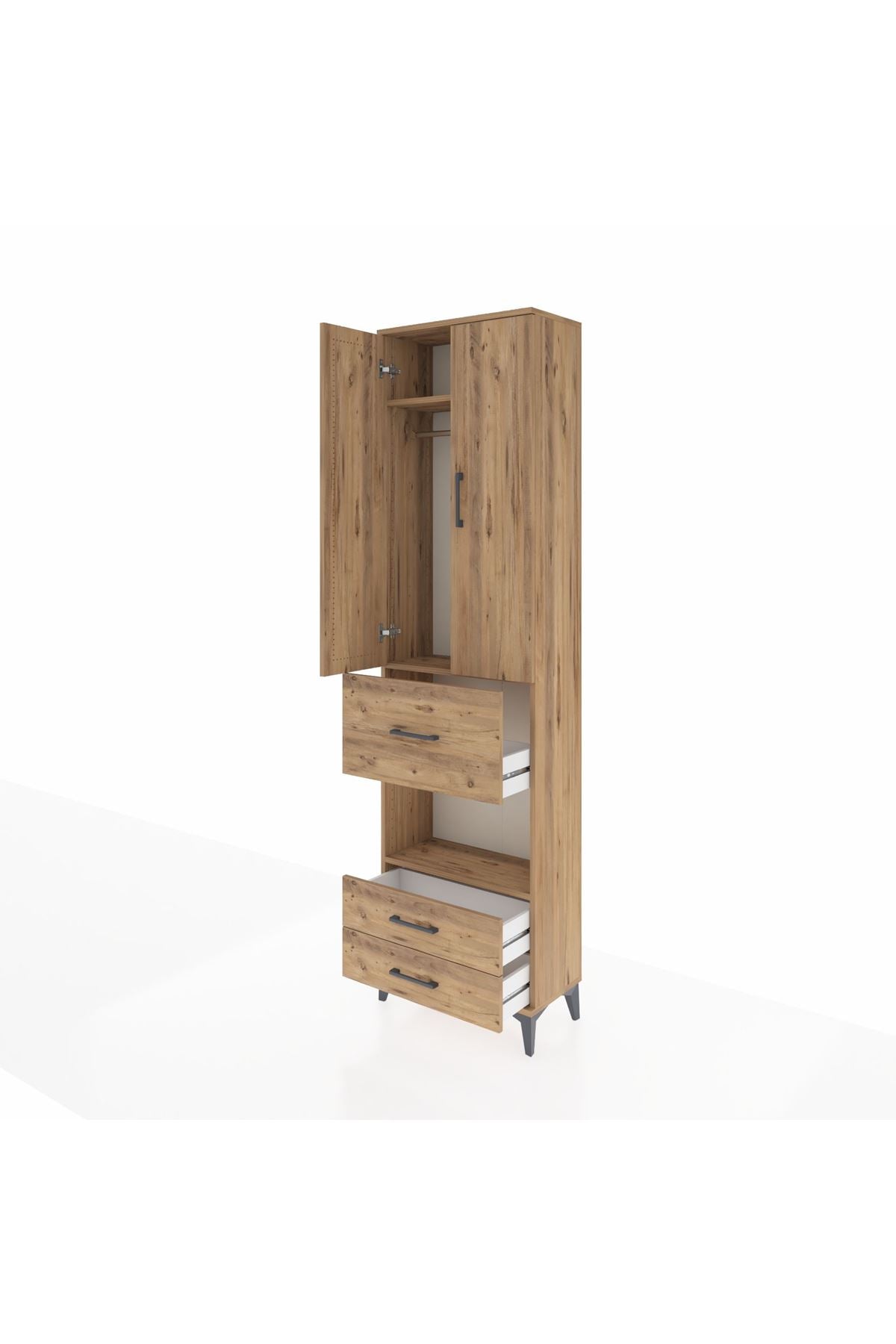 Arges Dolap 3 Raflı 3 Çekmeceli Tek Askılı 60x30x221 Çam-Çam