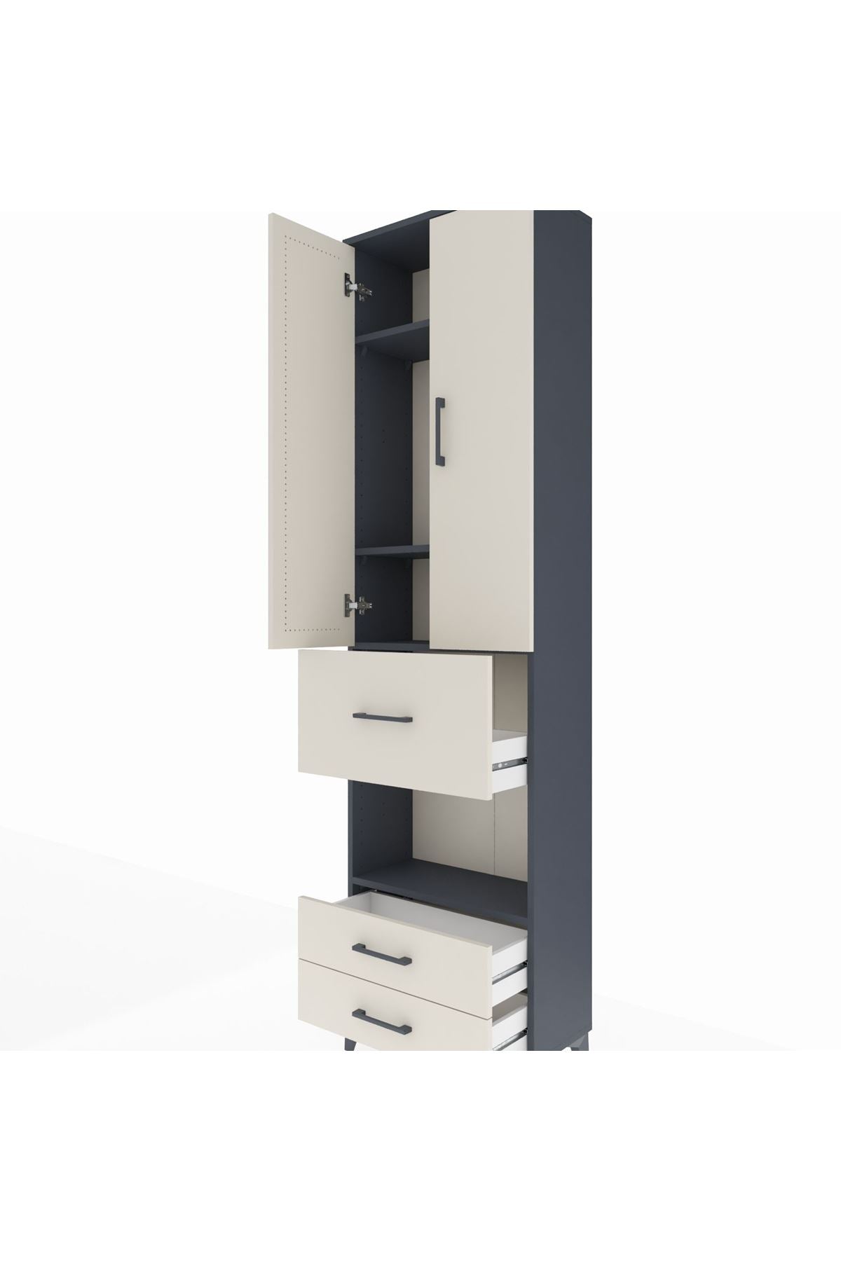 Arges Dolap 4 Raflı 3 Çekmeceli 2 Kapaklı 60x30x221 Antrasit-Aytaşı