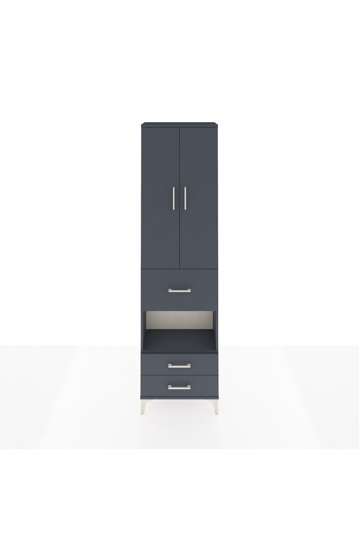 Arges Dolap 4 Raflı 3 Çekmeceli 2 Kapaklı 60x30x221 Antrasit-Antrasit