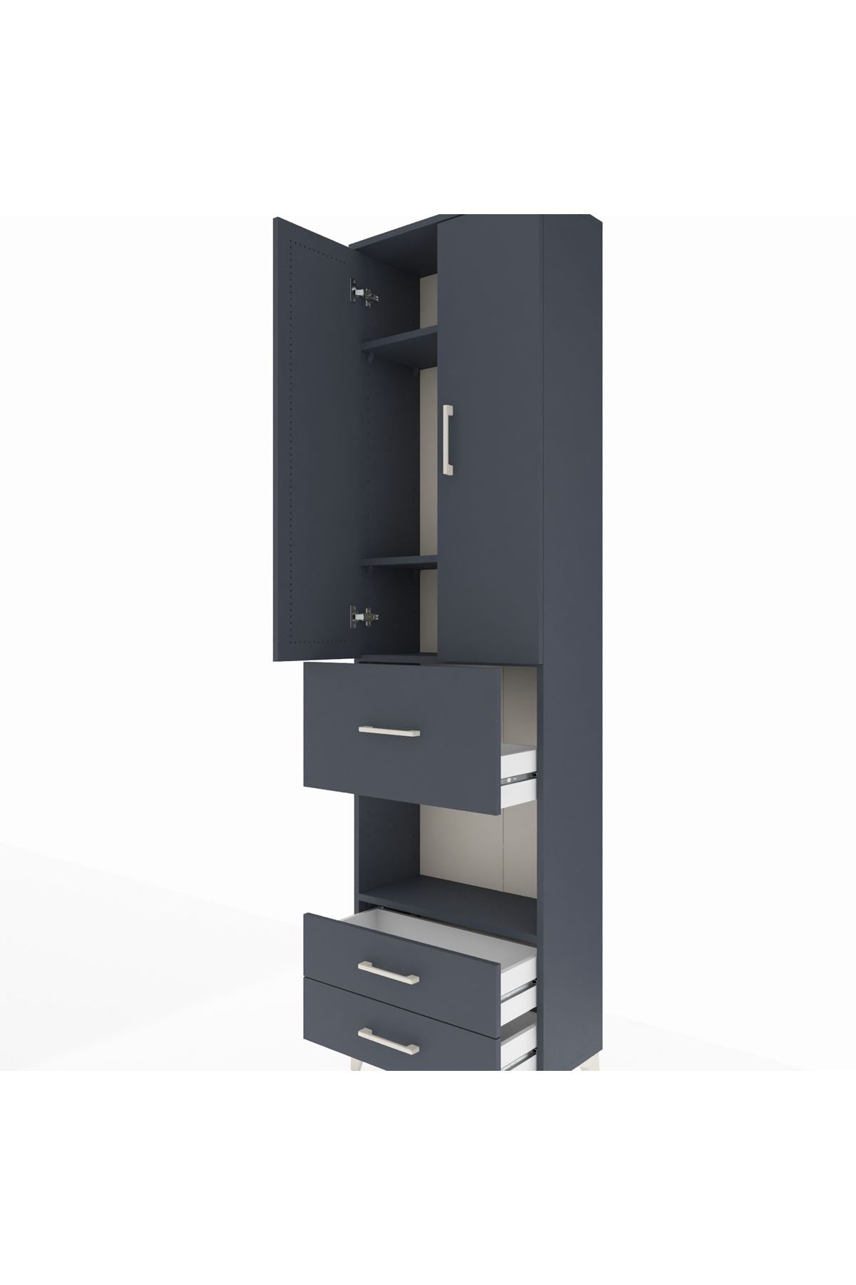 Arges Dolap 4 Raflı 3 Çekmeceli 2 Kapaklı 60x30x221 Antrasit-Antrasit