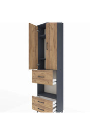 Arges Dolap 4 Raflı 3 Çekmeceli 2 Kapaklı 60x30x221 Antrasit-Çam