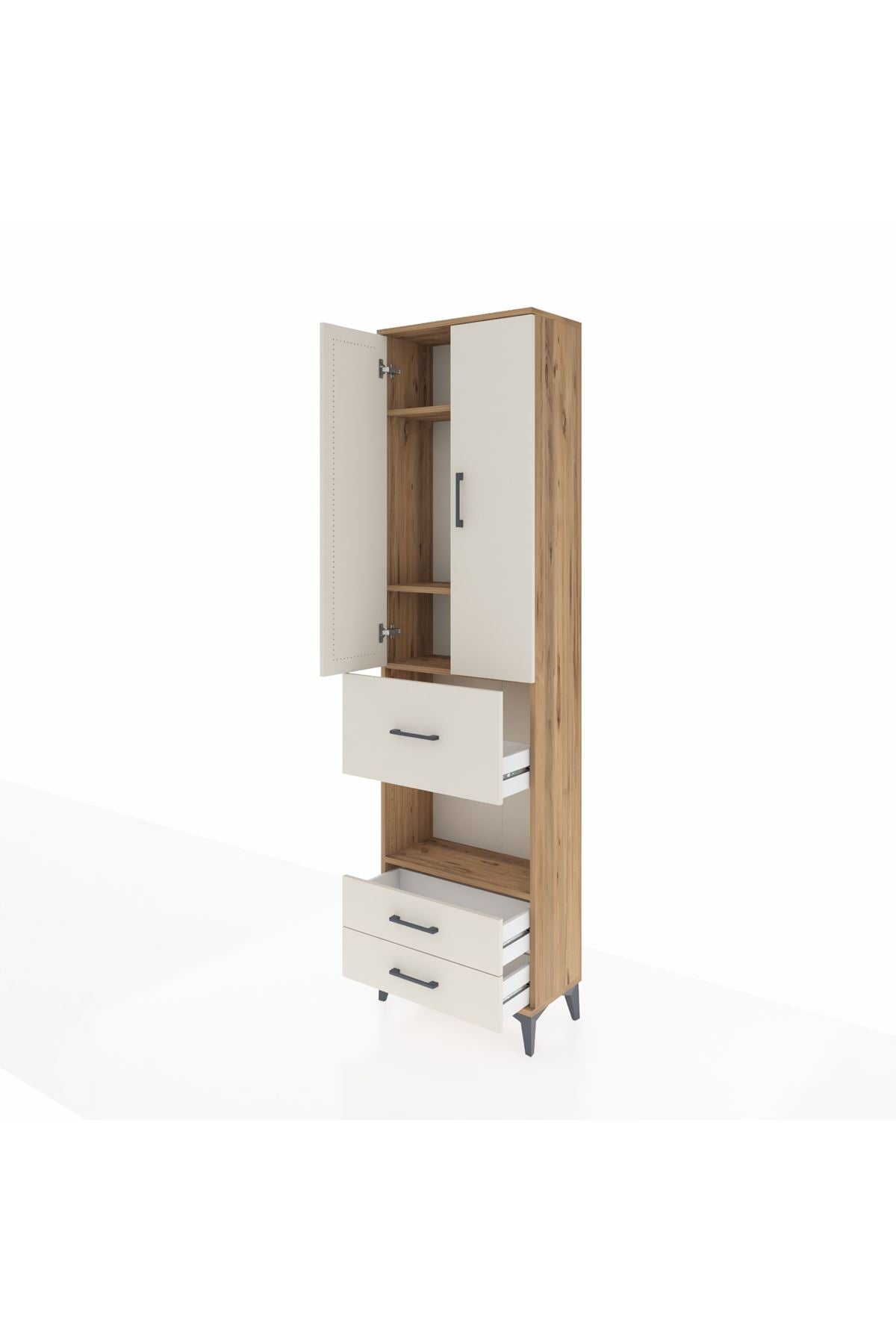 Arges Dolap 4 Raflı 3 Çekmeceli 2 Kapaklı 60x30x221 Çam-Aytaşı