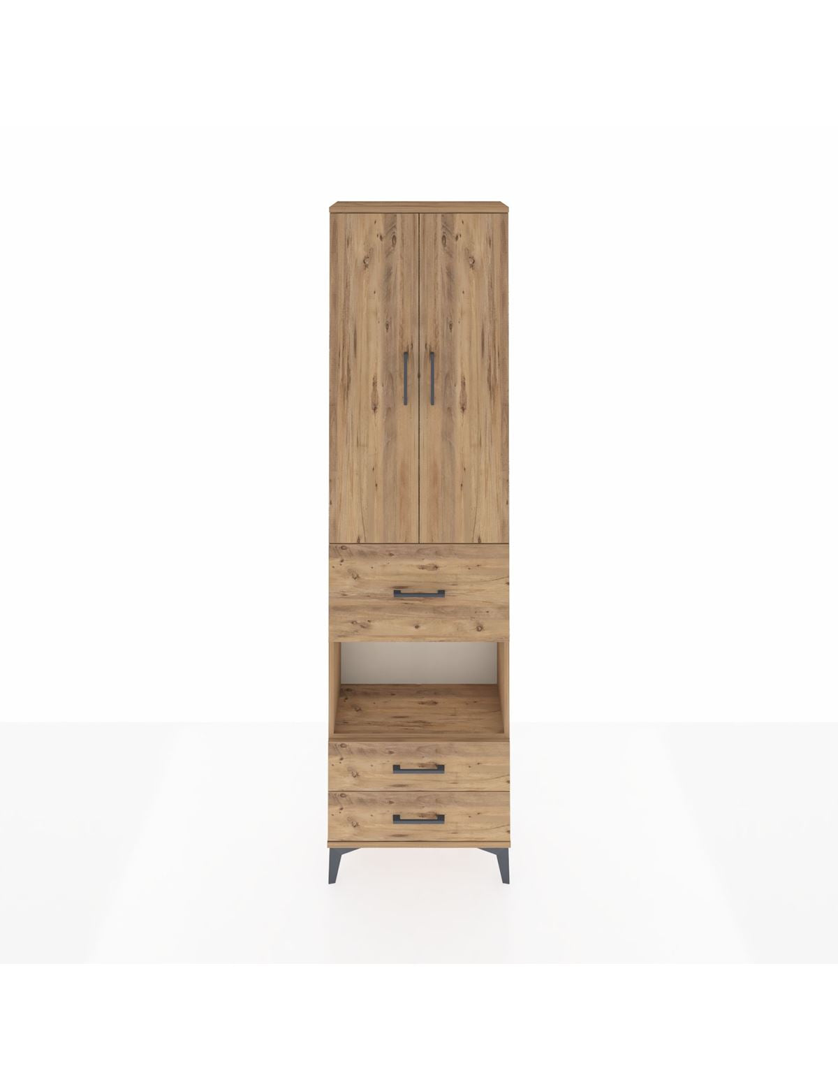 Arges Dolap 4 Raflı 3 Çekmeceli 2 Kapaklı 60x30x221 Çam-Çam