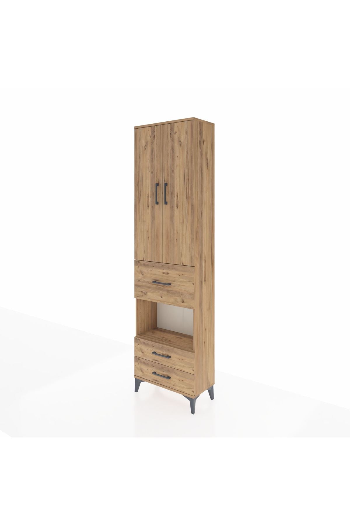 Arges Dolap 4 Raflı 3 Çekmeceli 2 Kapaklı 60x30x221 Çam-Çam