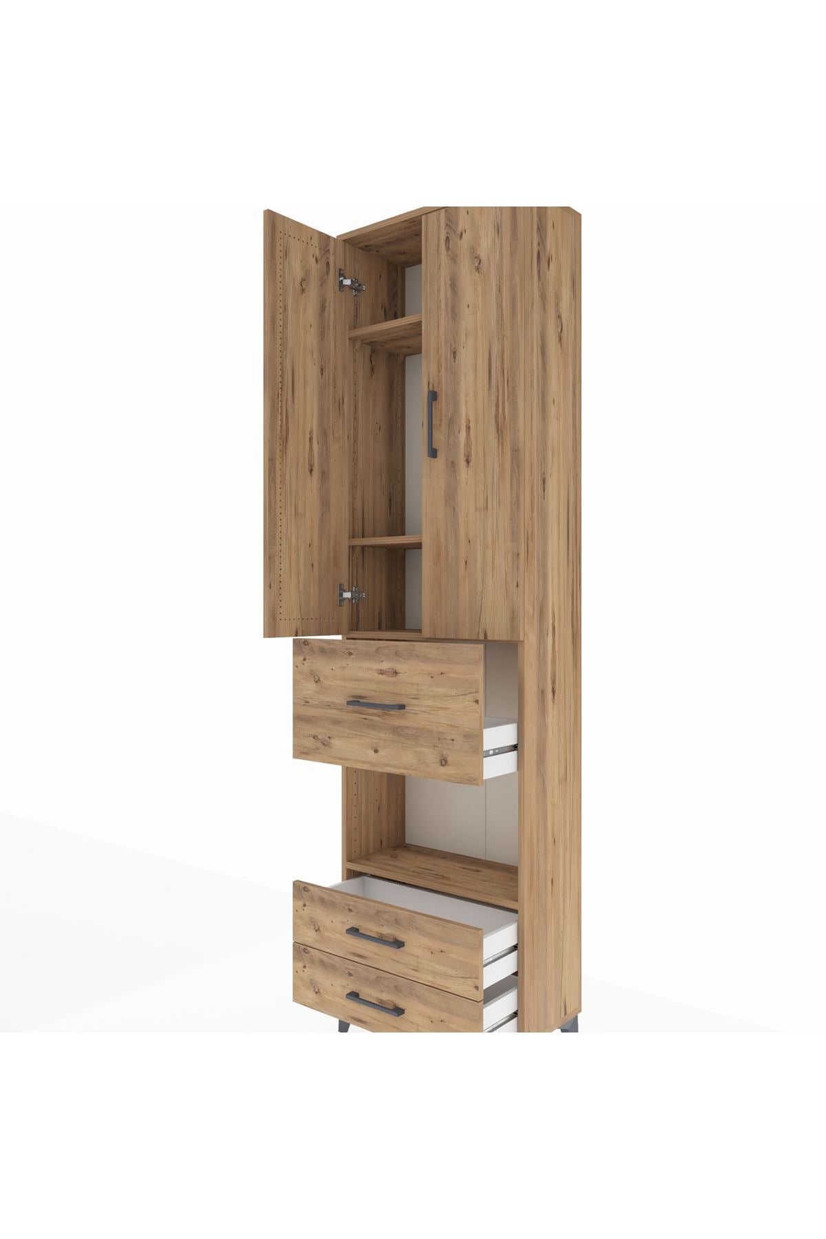 Arges Dolap 4 Raflı 3 Çekmeceli 2 Kapaklı 60x30x221 Çam-Çam