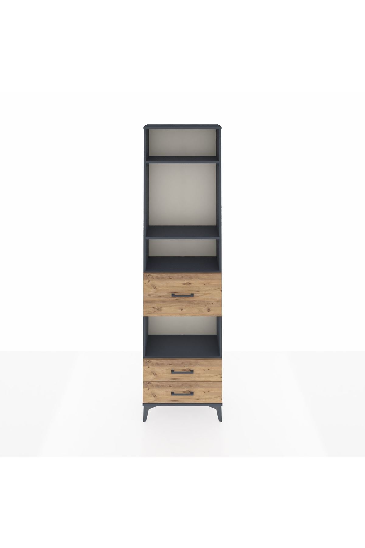 Arges Dolap 4 Raflı 3 Çekmeceli 60x30x221 Antrasit-Çam