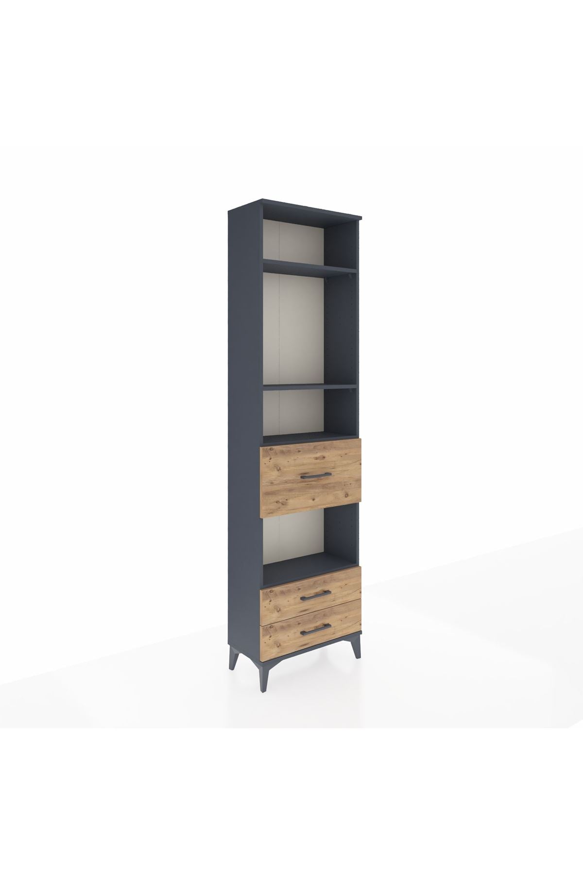 Arges Dolap 4 Raflı 3 Çekmeceli 60x30x221 Antrasit-Çam