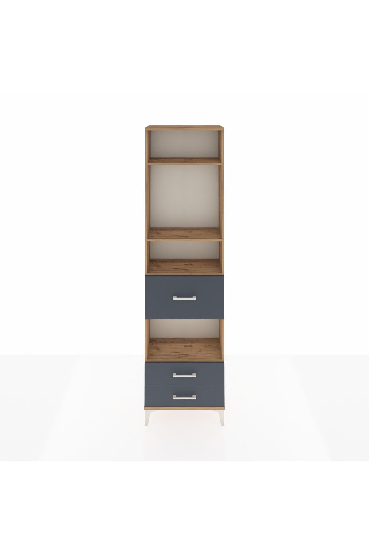 Arges Dolap 4 Raflı 3 Çekmeceli 60x30x221 Çam-Antrasit