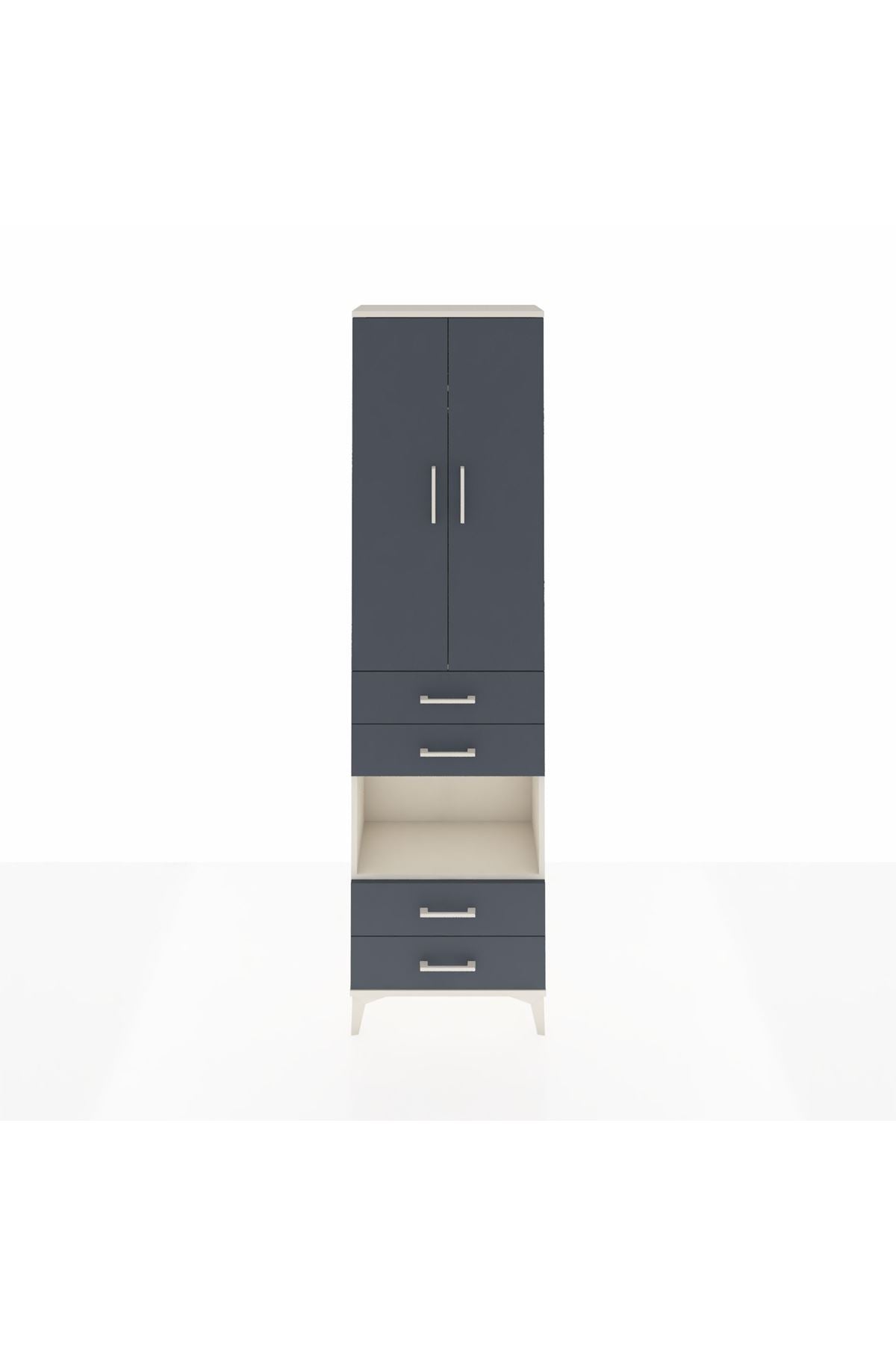 Arges Dolap 3 Raflı 4 Çekmeceli Tek Askılı 60x30x221 Aytaşı-Antrasit