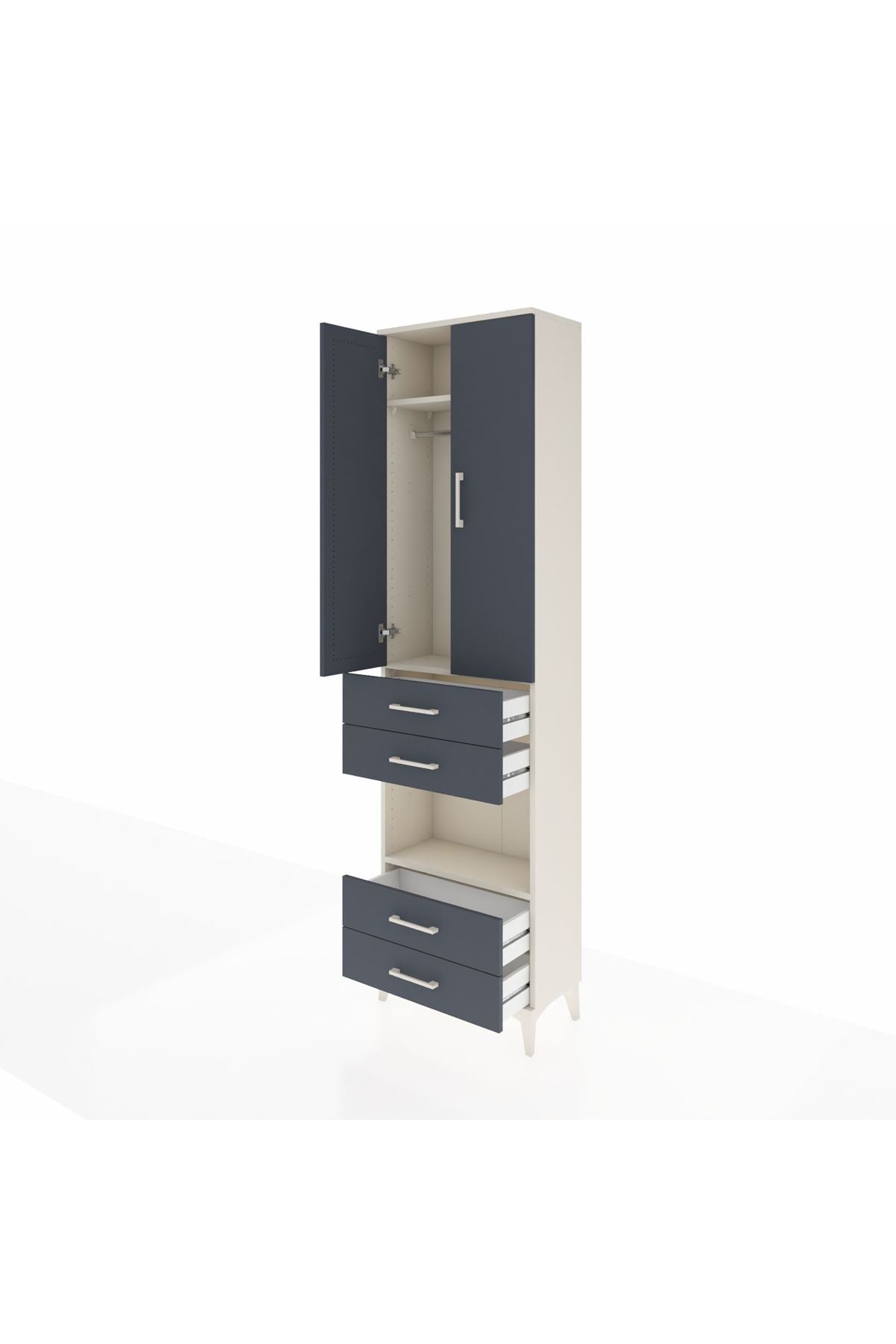 Arges Dolap 3 Raflı 4 Çekmeceli Tek Askılı 60x30x221 Aytaşı-Antrasit